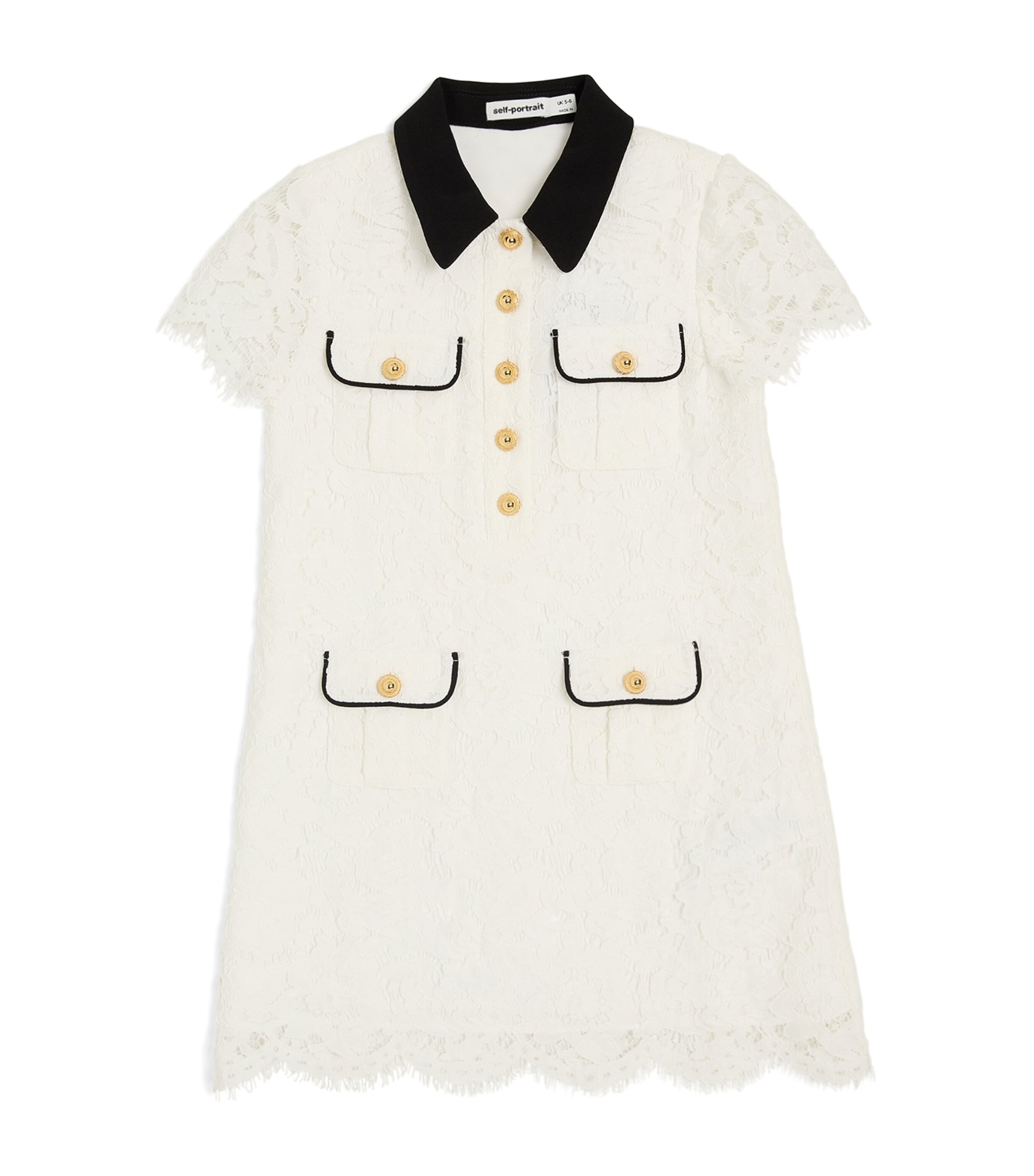 Self-Portrait Kids Lace Contrast-Collar Dress (3-12 Years) White Image 1