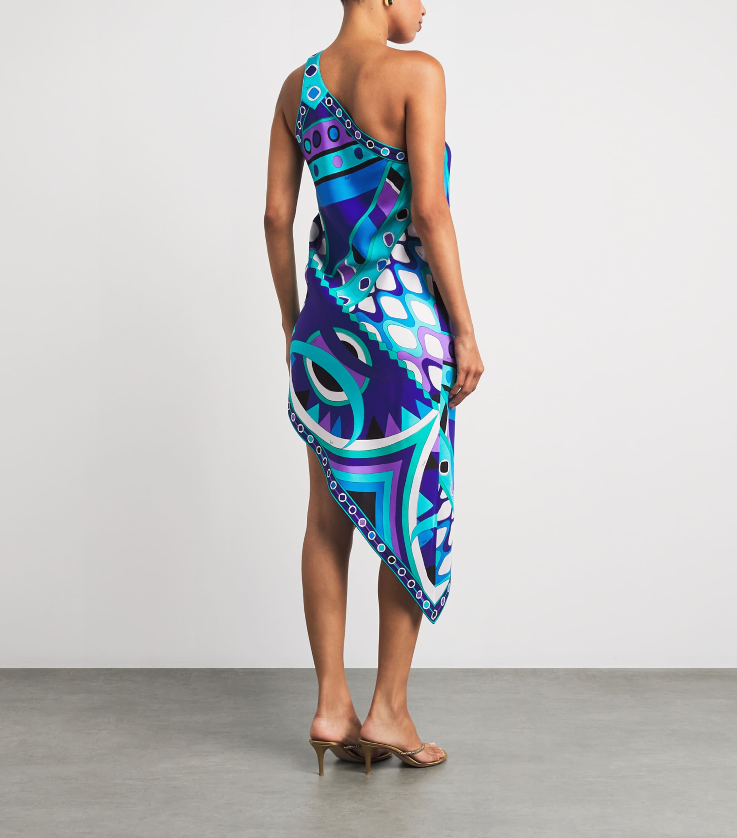 PUCCI Womens Silk One-Shoulder Vivara Midi Dress Turquoise Image 4