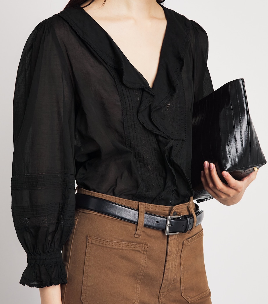 ME+EM Womens Cotton Voile Ruffle Blouse Black Image 3