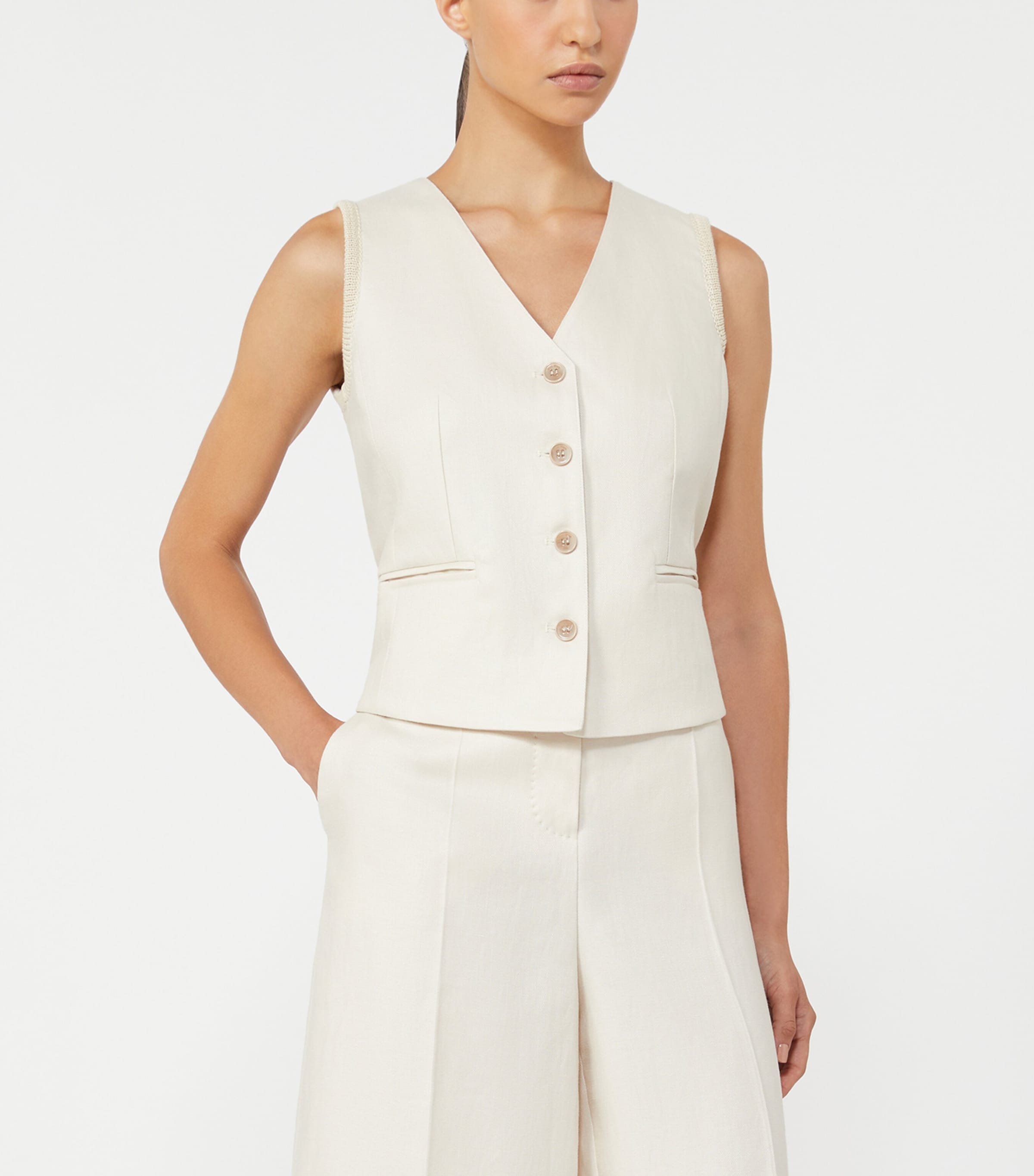 Max Mara Womens Linen Cable-Knit Waistcoat Beige Image 3