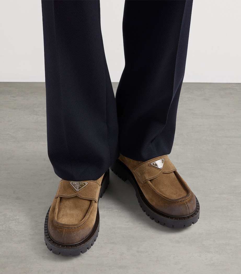 Prada Suede Aged Chunky Loafers Brown Image 2