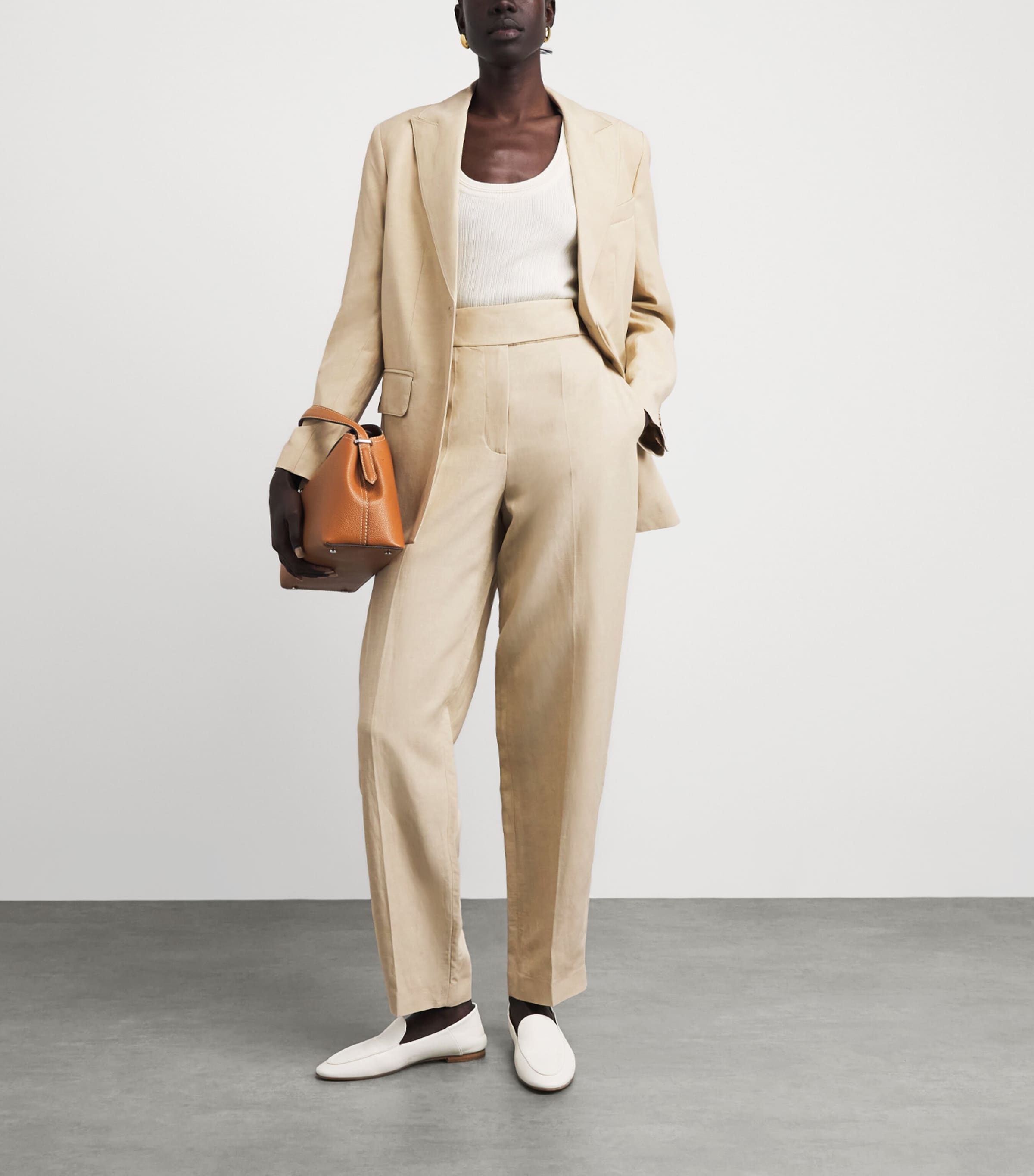 Joseph Womens Linen-Blend Aix Trousers Powder Image 2