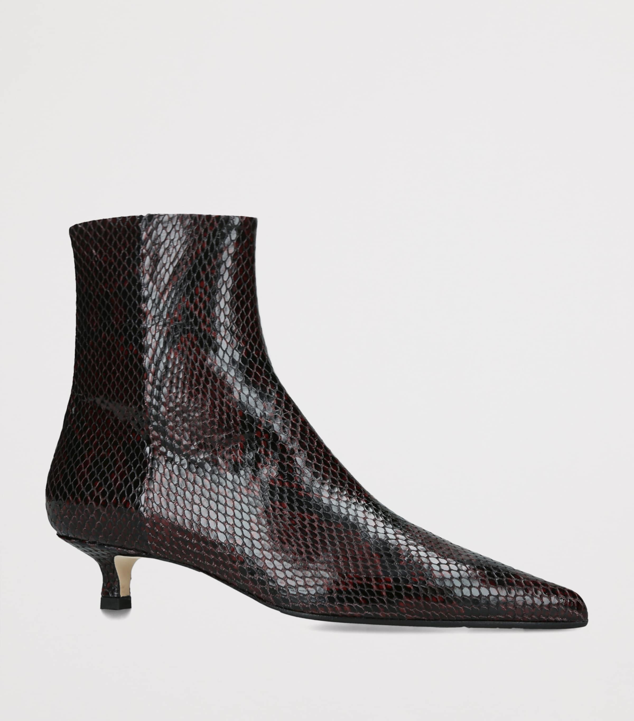 aeyde Leather Snake Print Sofie Heeled Boots 35 Wine Comb Image 3