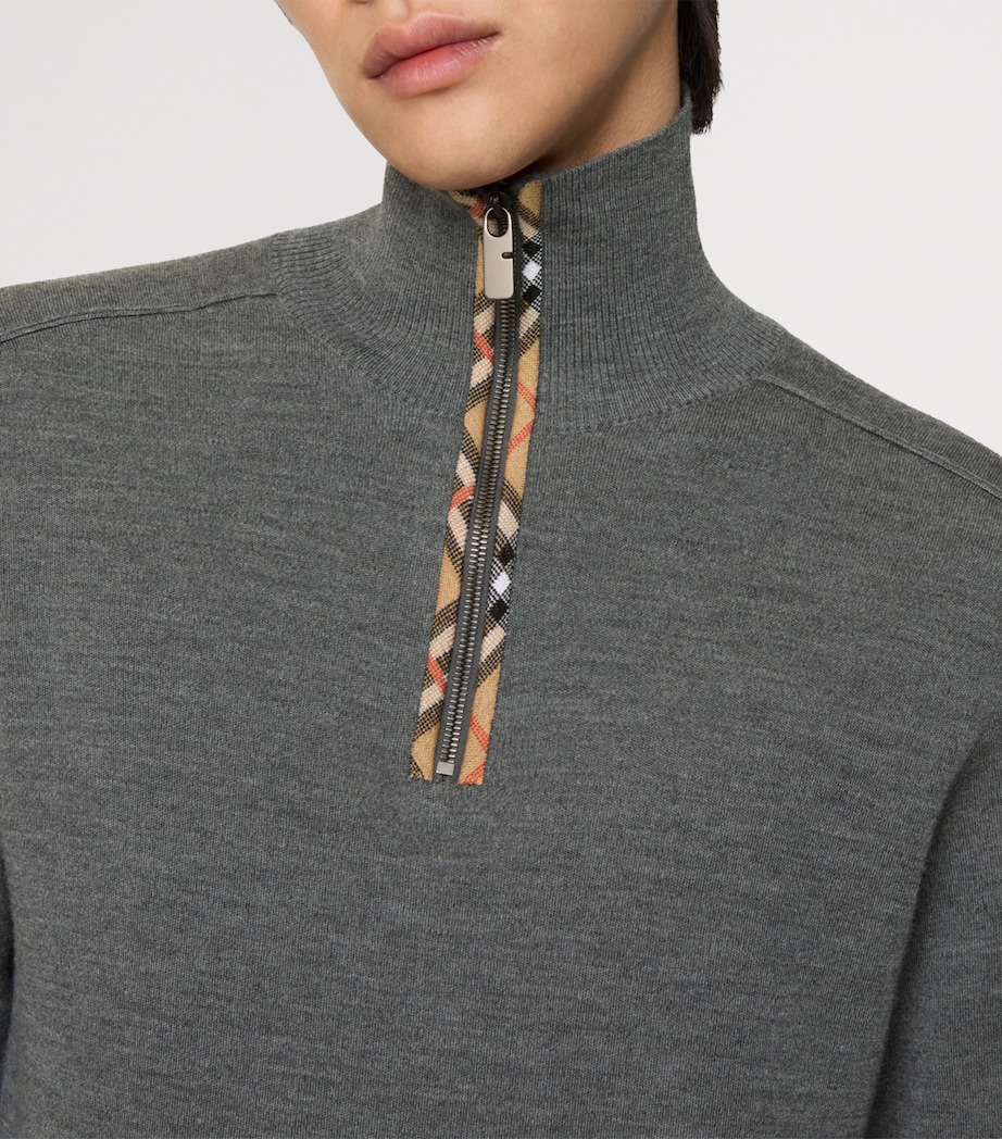 Wool Check-Trim Sweater GREY Image 3