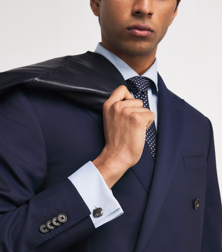 Sterling Silver and Pyritised Ammonite Cufflinks BLUE Image 2