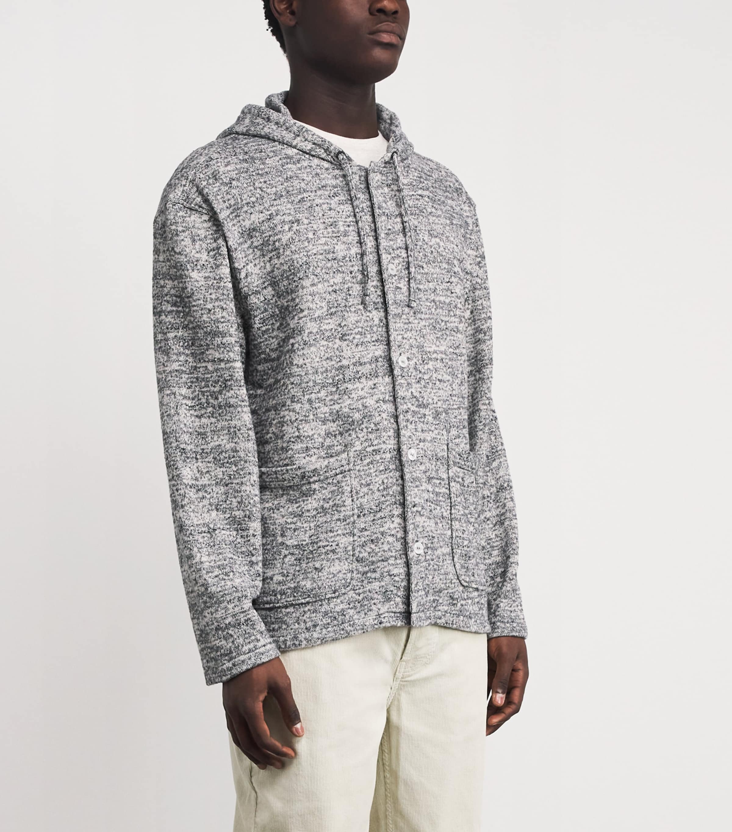 Cotton-Blend Button-Up Basile Hoodie HTRGREY/WHITE Image 3