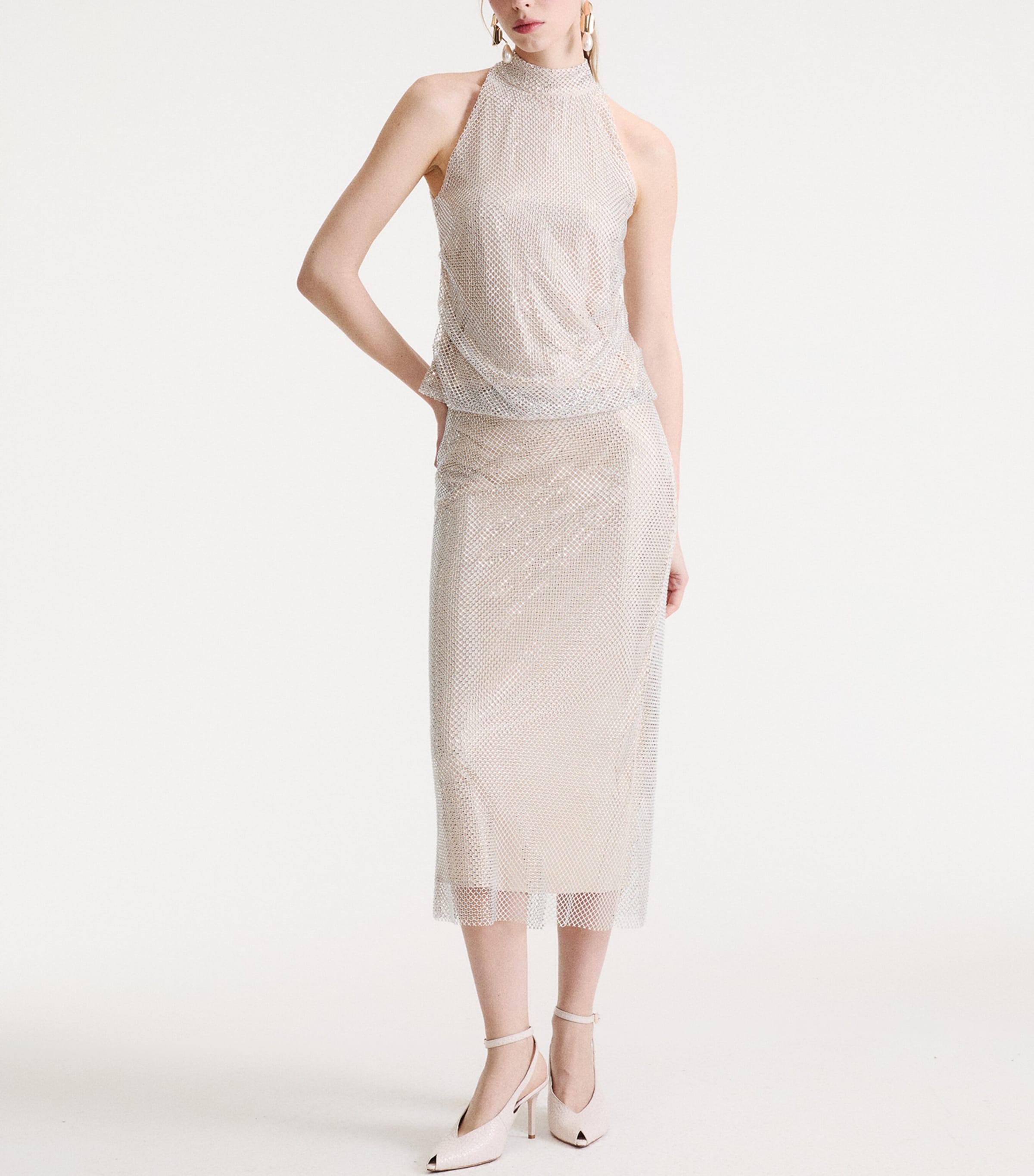 Marella Womens Mesh Embellished Midi Skirt Ice Image 4