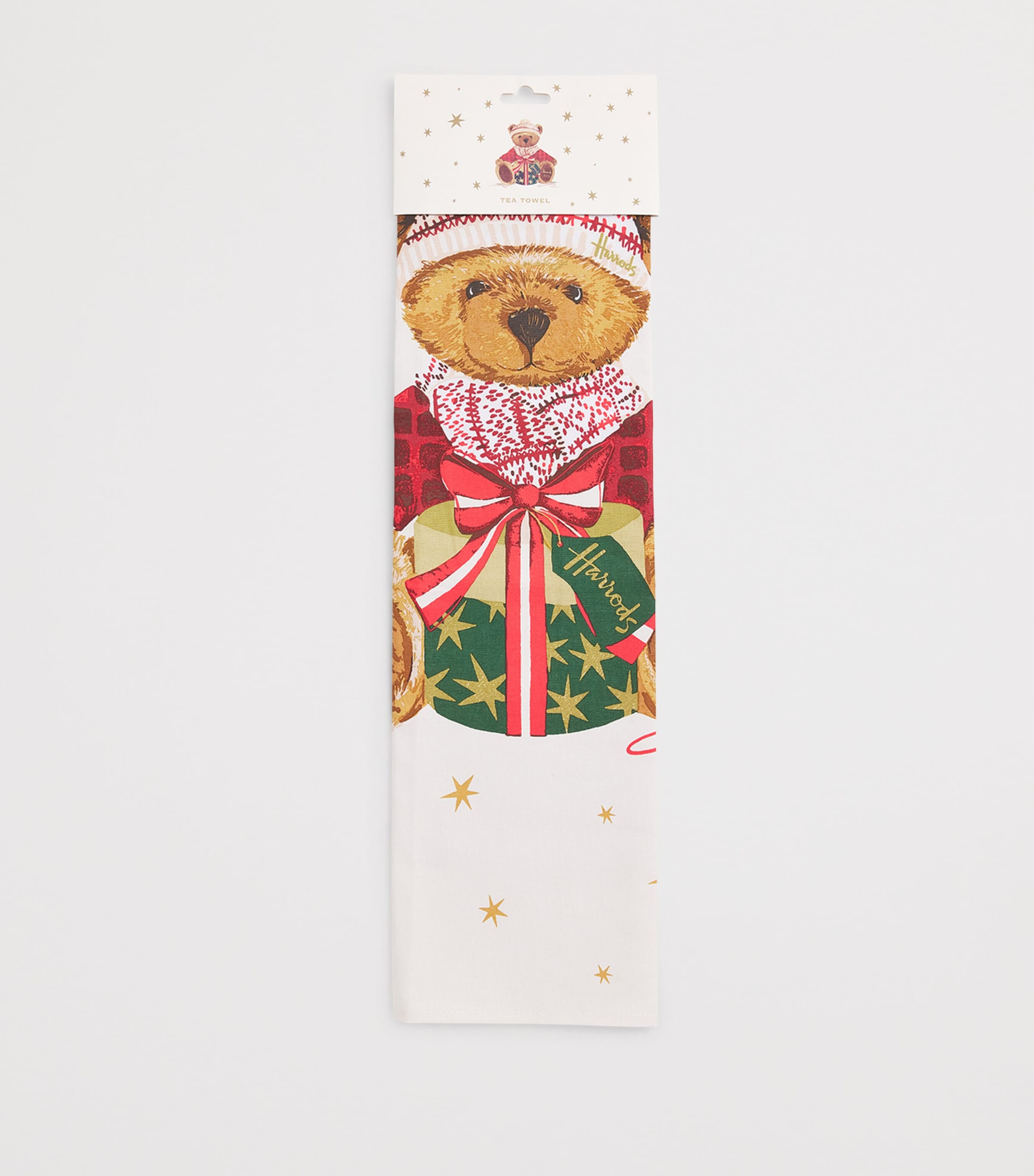 Cotton Christmas Bear Tea Towel WHITE Image 2