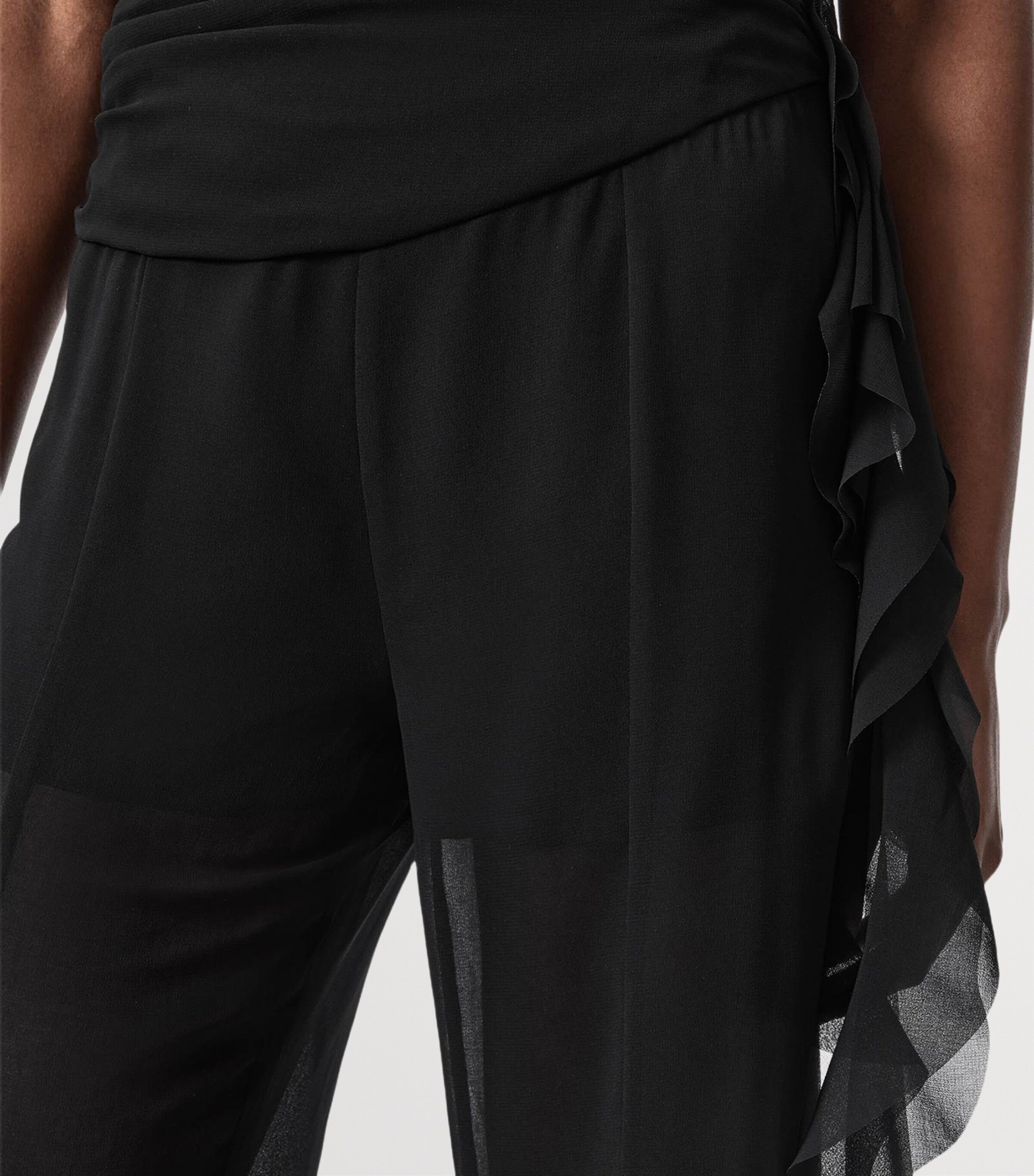AllSaints Womens Frill-Trim Minna Trousers Black Image 6