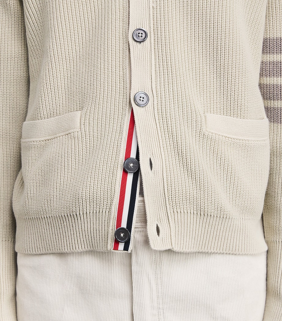 Thom Browne Mens Cotton 4-Bar Cardigan Beige Image 3