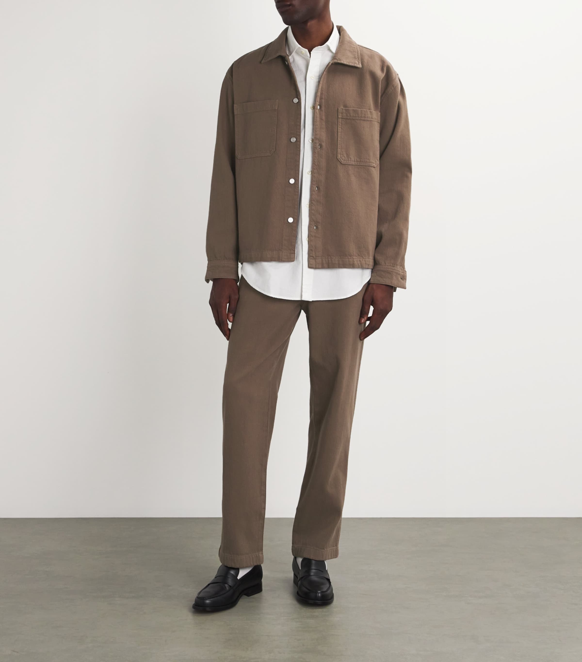 FRAME Mens Cotton Terry Double Pocket Shirt Taupe Image 2