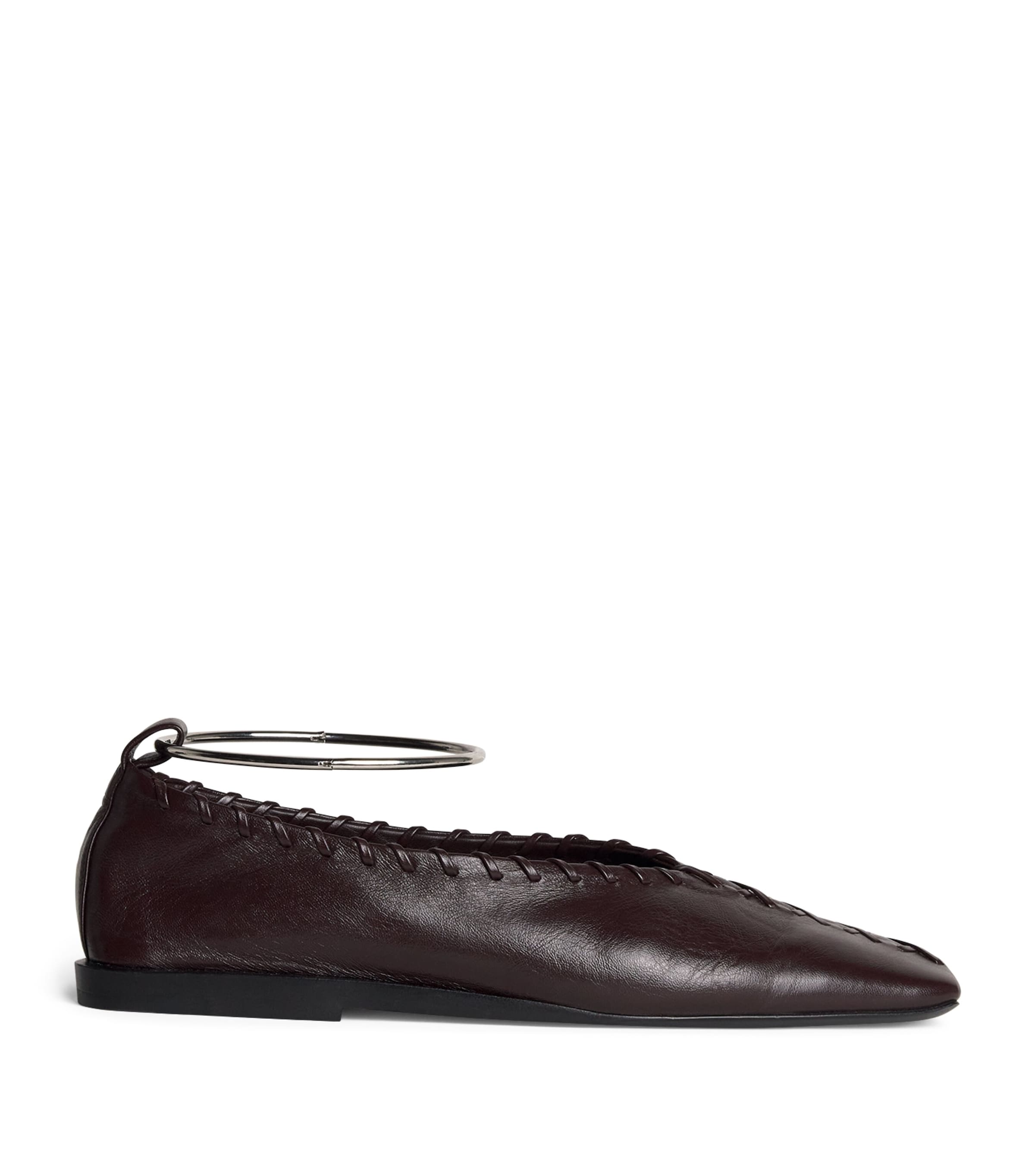 Jil Sander Leather Ring Ballet Flats In Brown