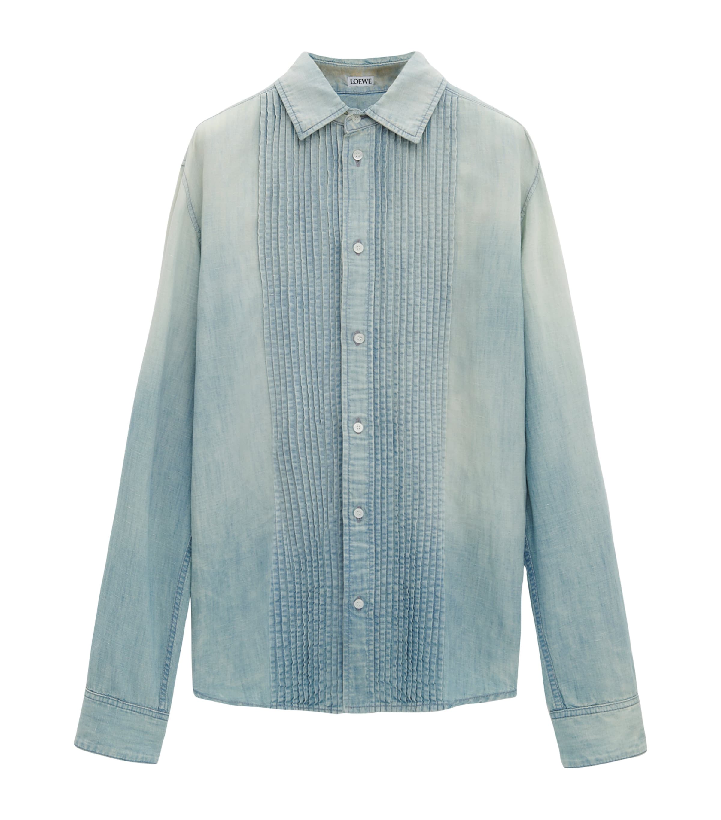 Shop Loewe Denim Pleated Shirt In Blue