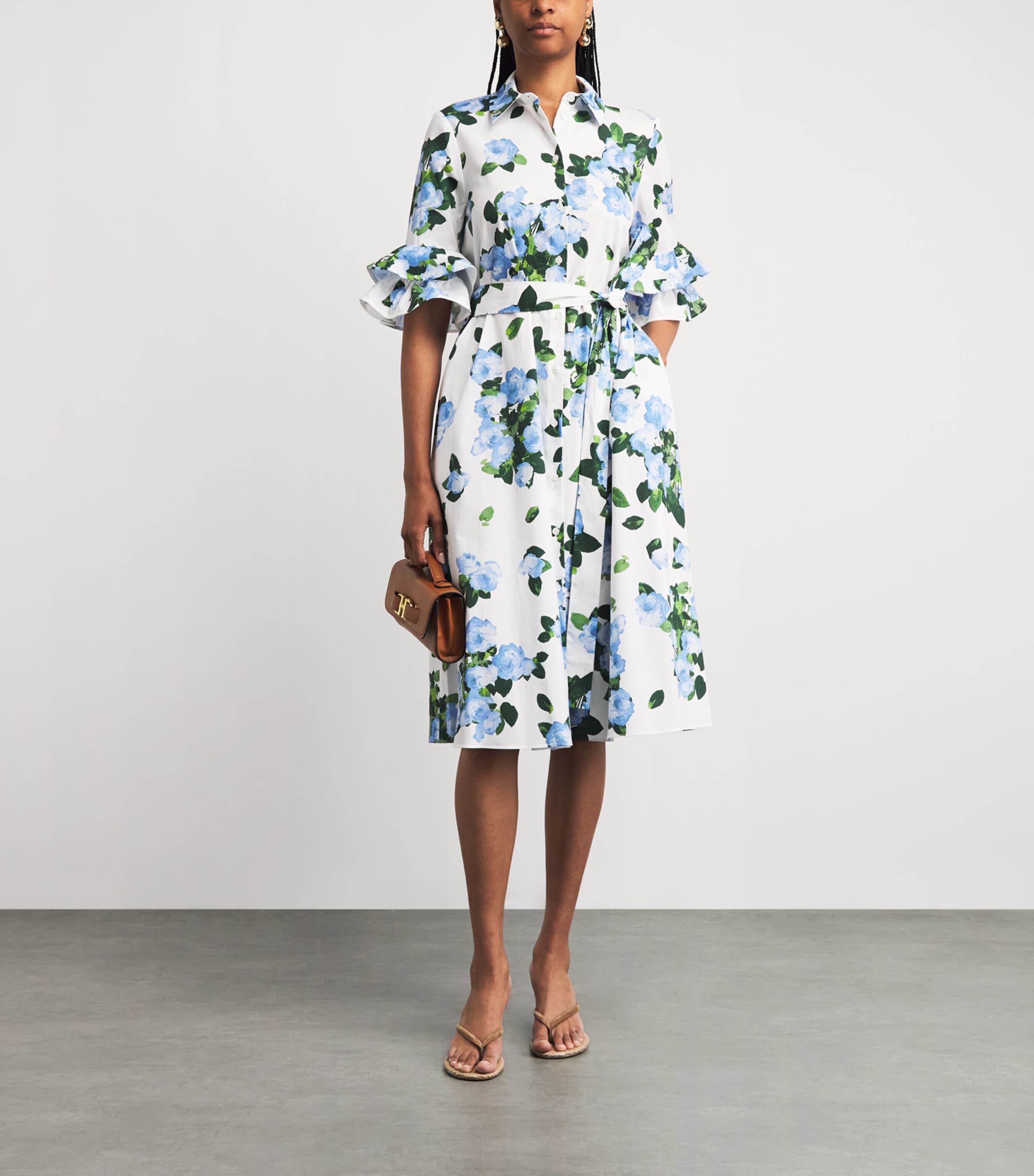 Carolina Herrera Womens Rose Print Midi Shirt Dress White Multi Image 2