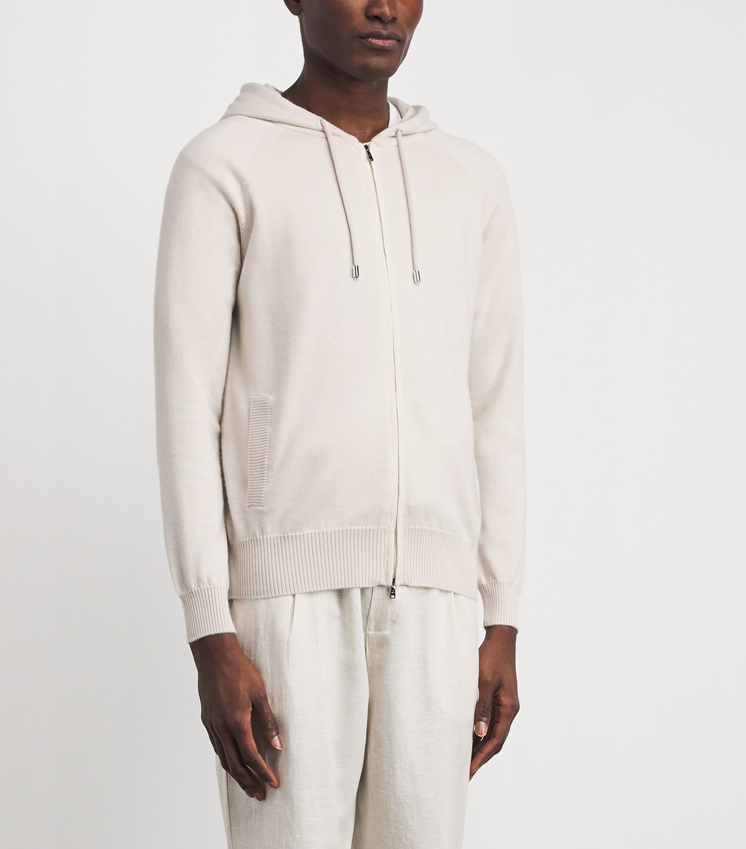Fioroni Cashmere Mens Cashmere-Cotton Hoodie Bianco Image 4
