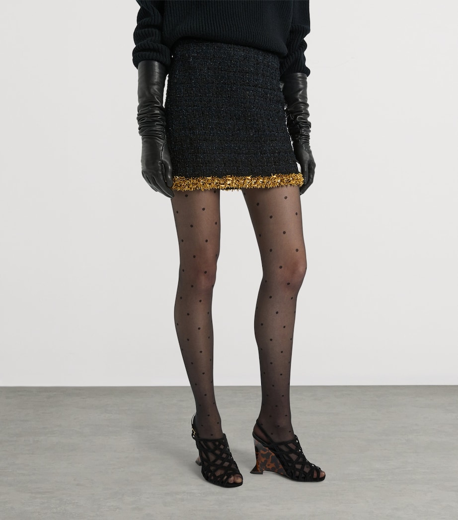 Balmain Womens Tweed Beaded-Hem Mini Skirt Ead Noir Or Image 4