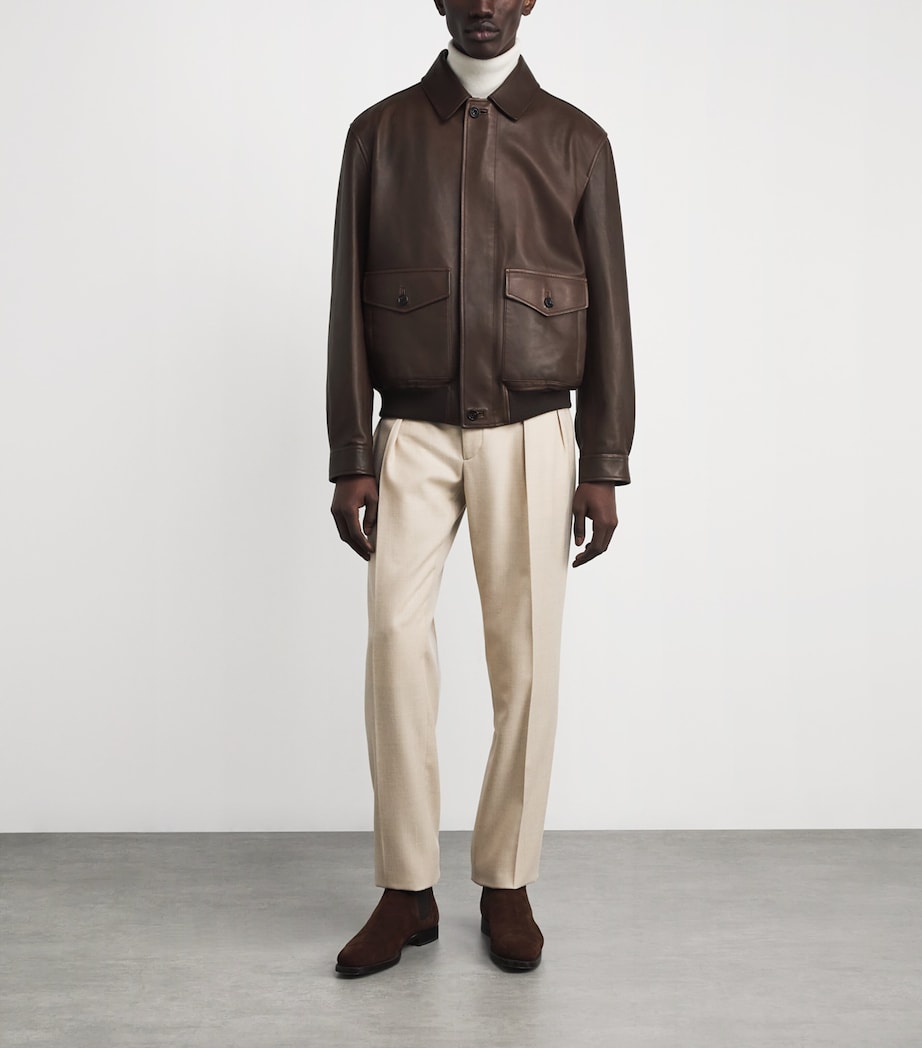 Leather Everett Flight Jacket BROWN Image 2