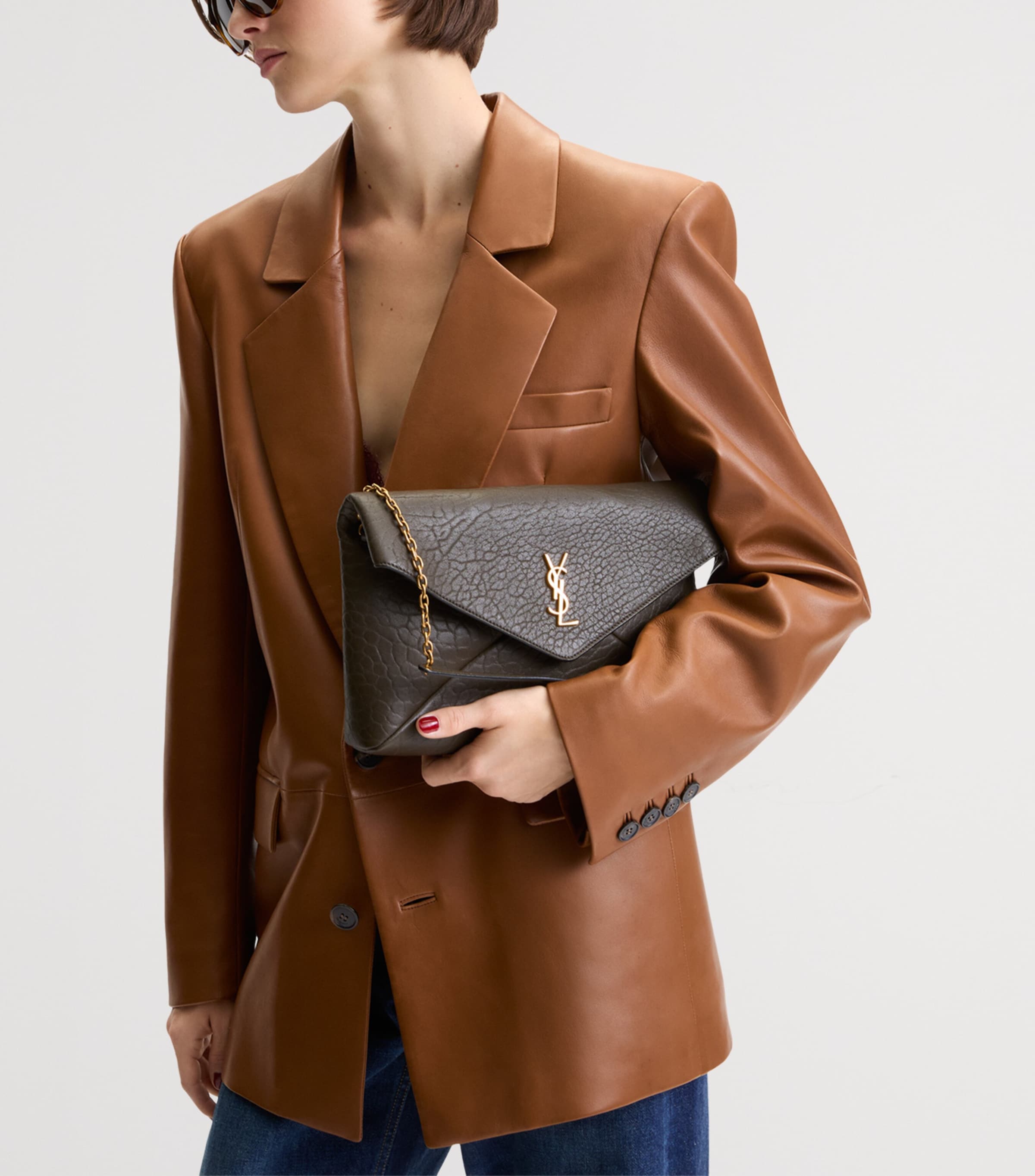 Saint Laurent Large Leather Cassandre Envelope Pouch Image 2