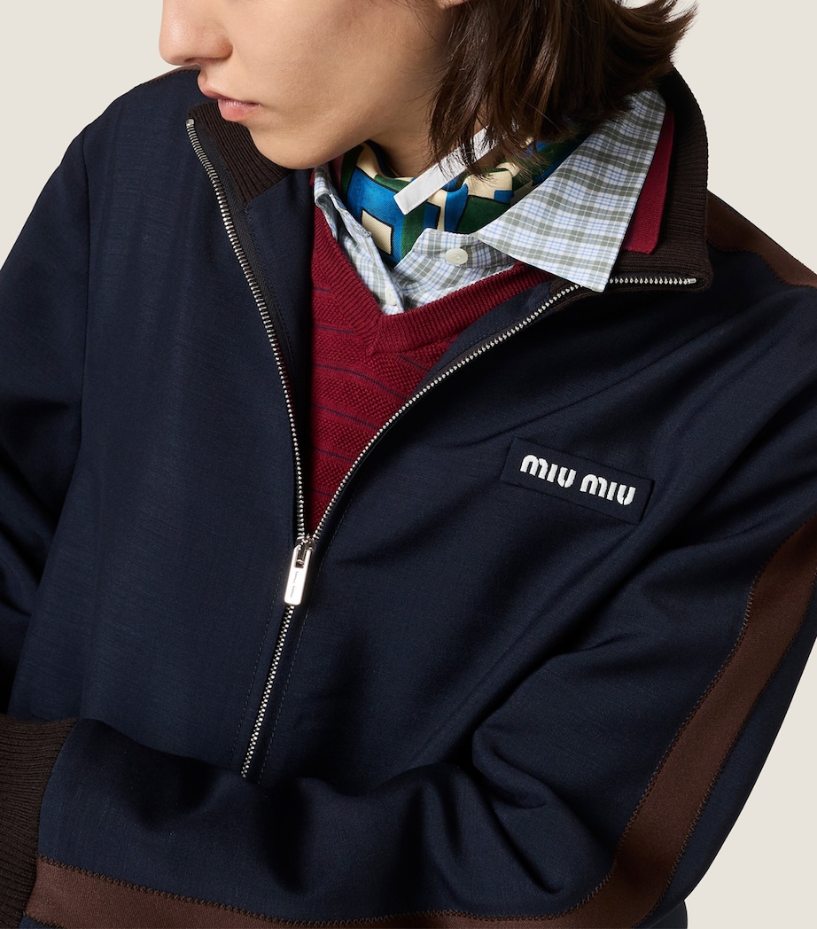 Miu Miu Womens Mohair-Virgin Wool Blouson Jacket Blue Image 5