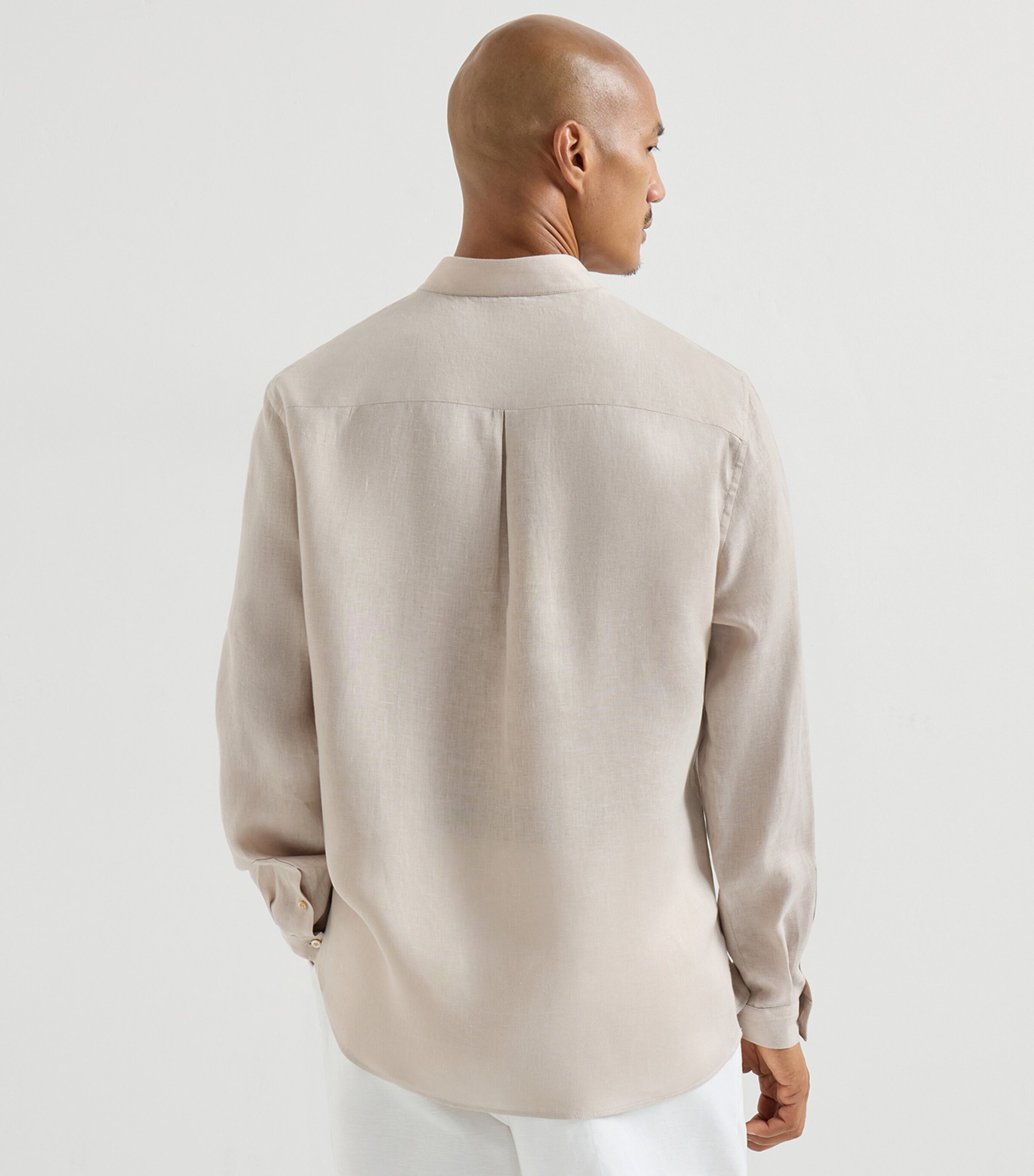 Brunello Cucinelli Mens Linen Mandarin Collar Shirt Image 5