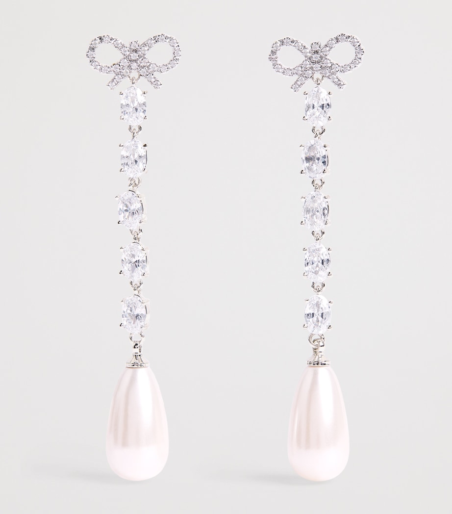 Crystal and Faux Pearl Bow Drop Earrings SILVER Image 3