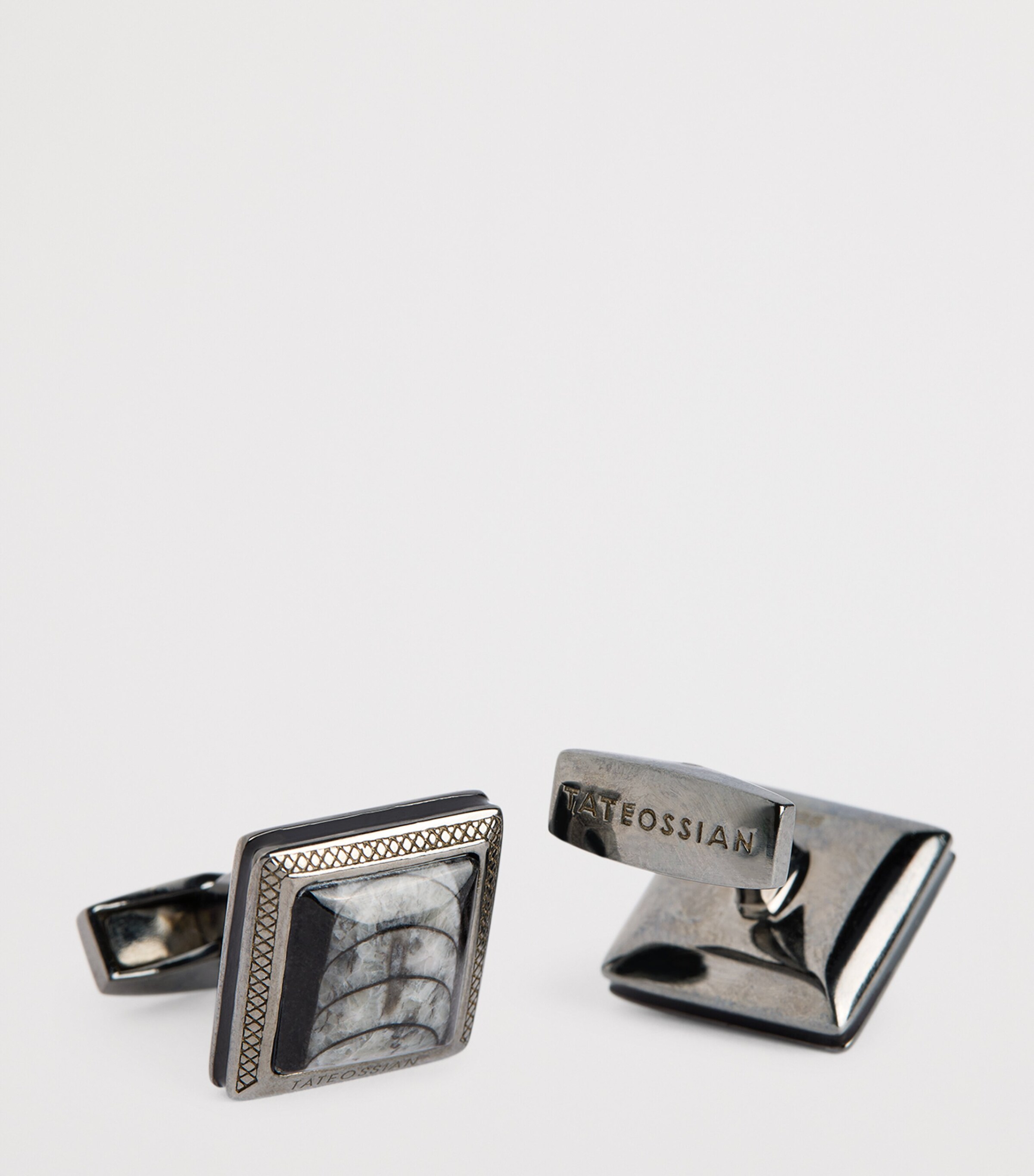 Square Engraved Enamel Cufflinks SILVER Image 6
