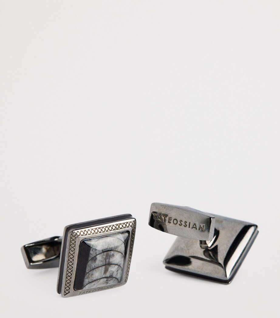 Square Engraved Enamel Cufflinks SILVER Image 6