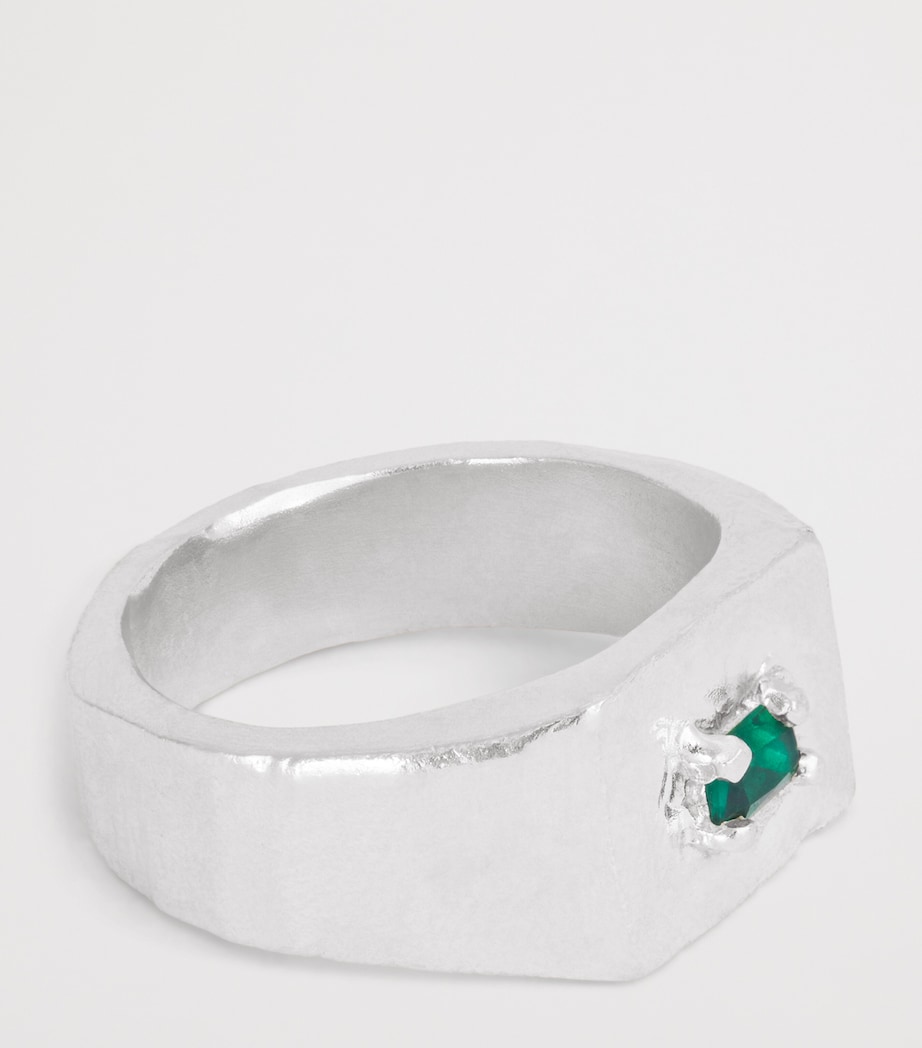 Sterling Silver and Emerald Square Signet Ring GREEN Image 4