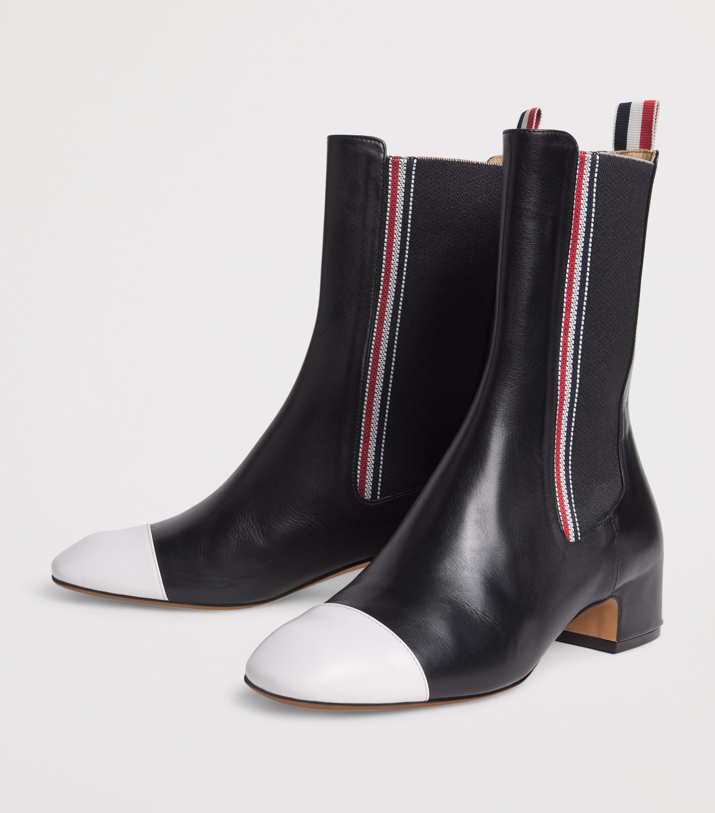 Thom Browne Leather Mid-Calf Chelsea Boots 40 Blk/wht Image 3