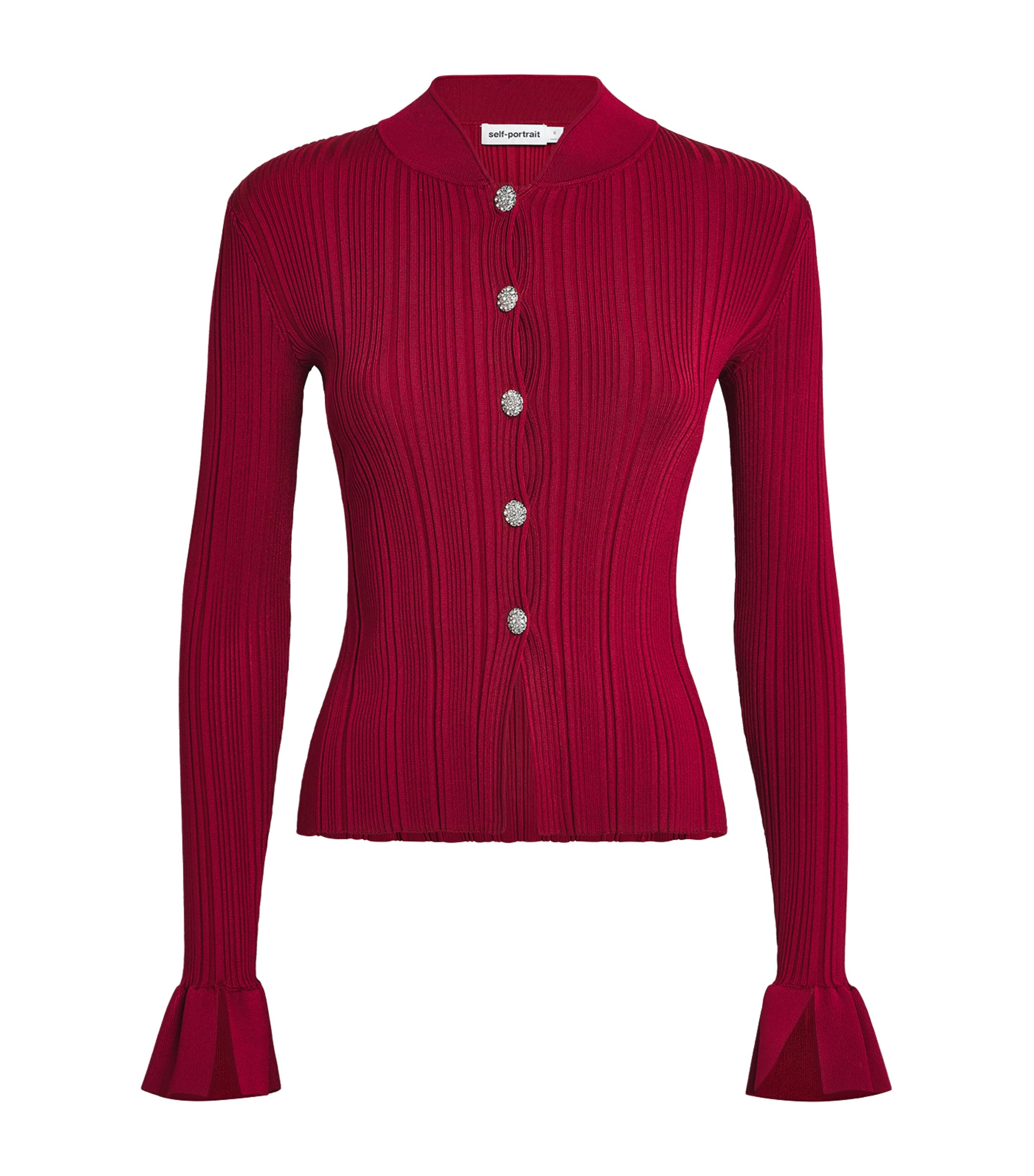 Self-portrait Rib-knit Cardigan In Red