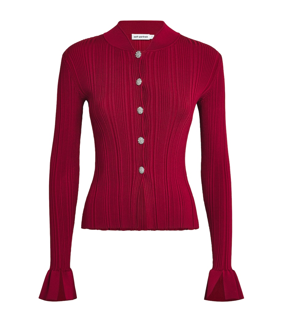 Rib-Knit Cardigan RED Image 1