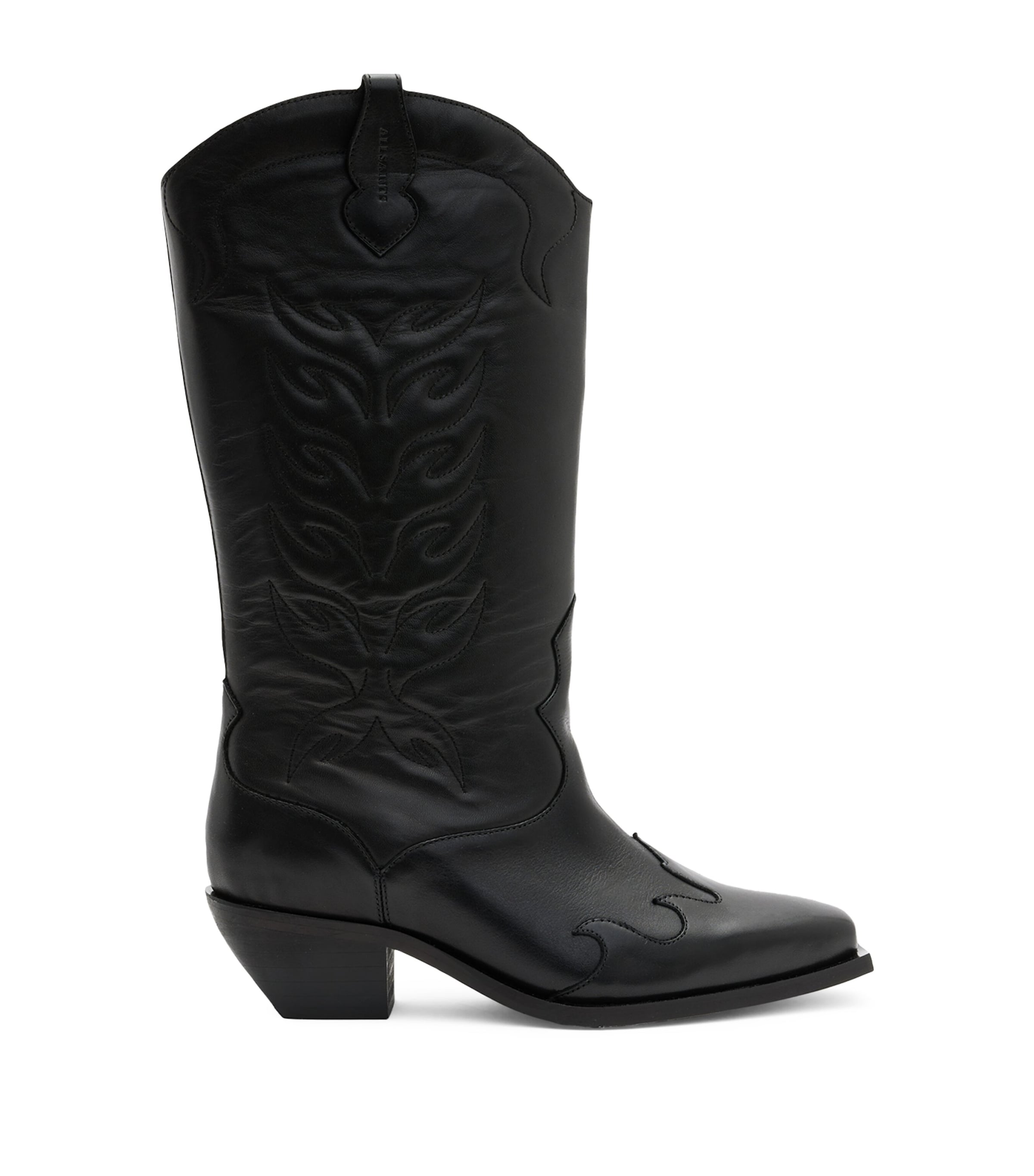 Shop Allsaints Leather Dolly Cowboy Boots 60 In Black