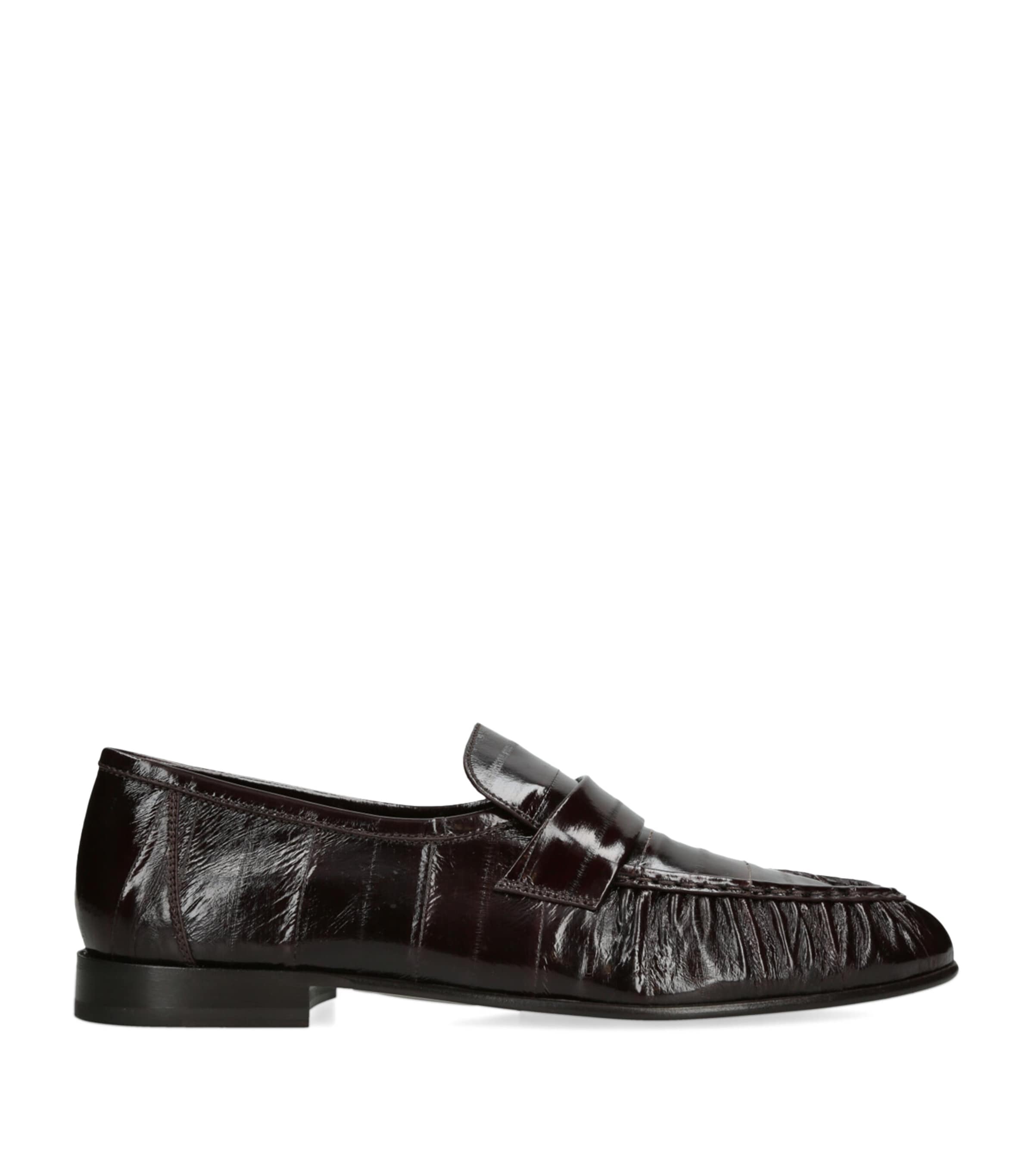 The Row Soft Fish Skin Loafers In Brown
