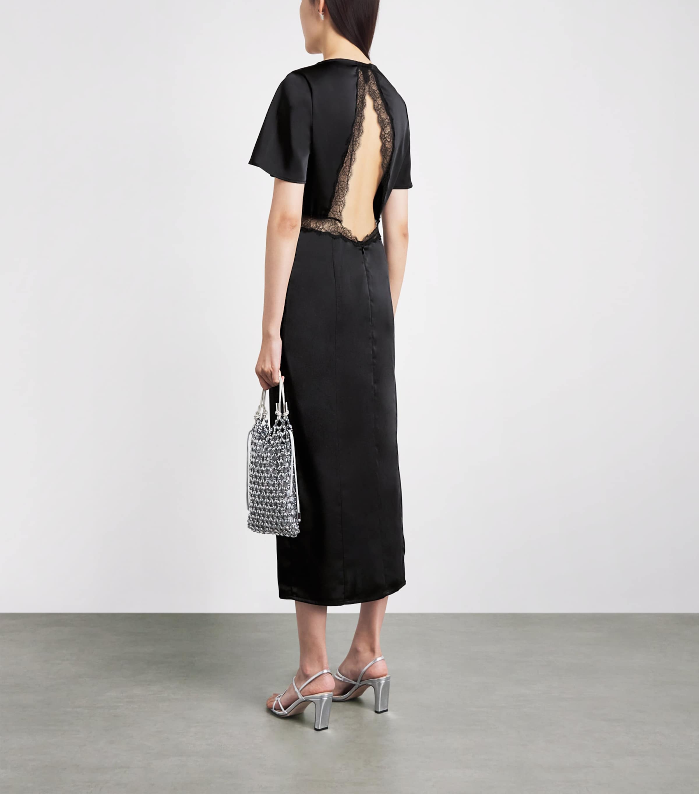 Claudie Pierlot Womens Satin Lace-Waist Midi Dress Black Image 4