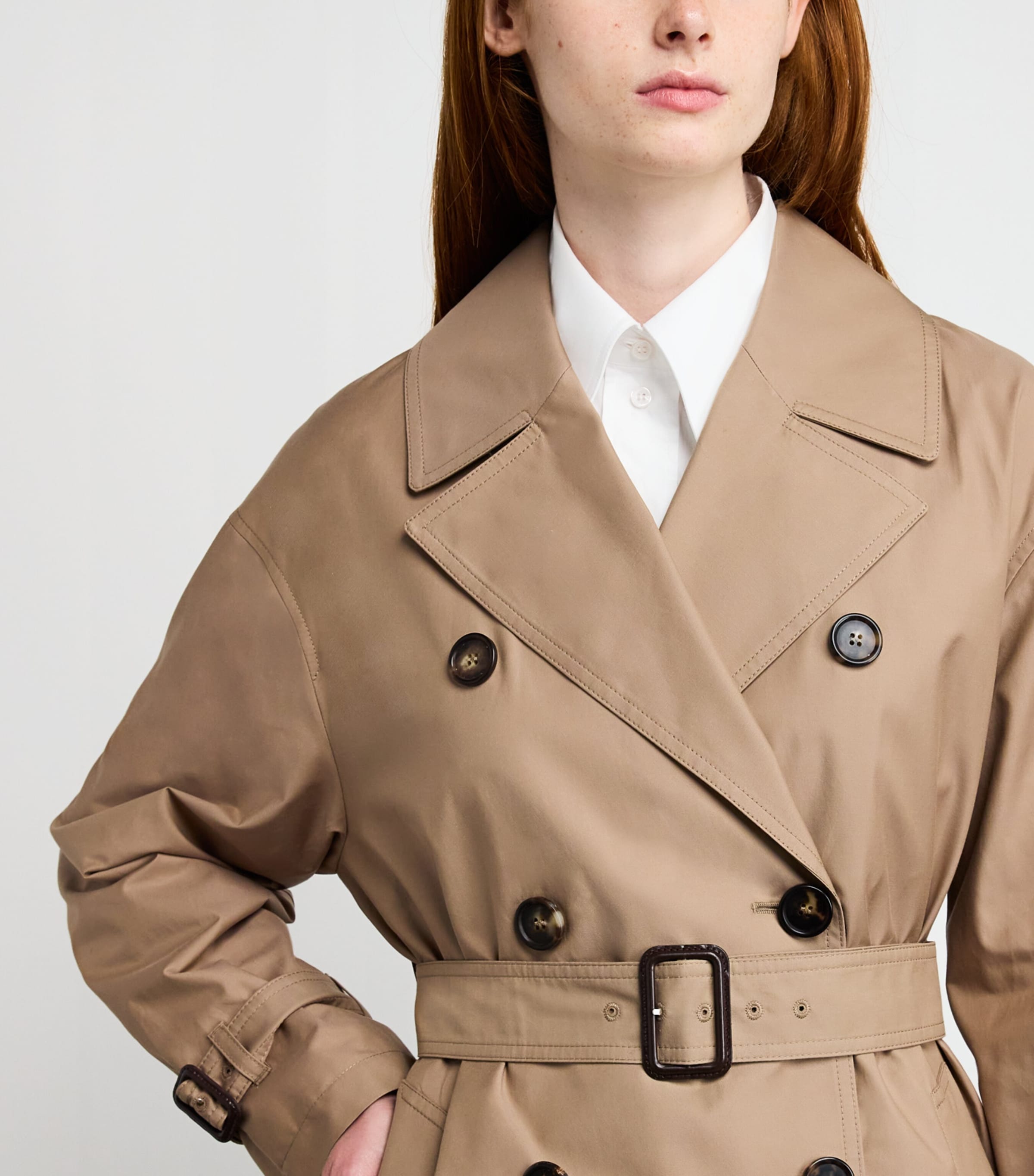 Max Mara Beige Water-Repellent Cotton Twill Trench Coat