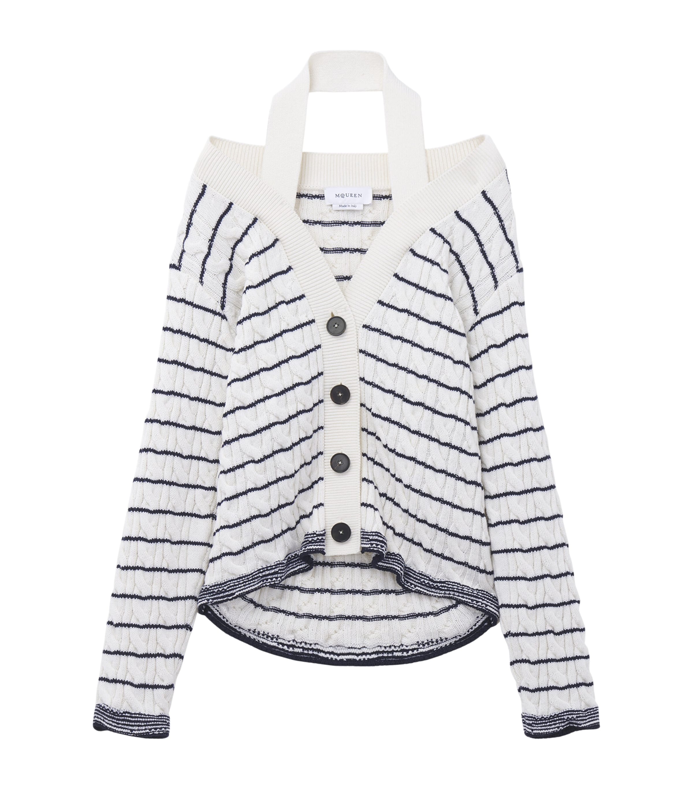 McQueen Womens Striped Off-the-Shoulder Cardigan Image 1
