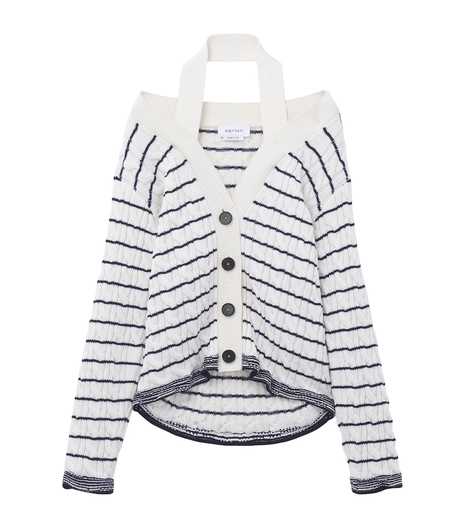 McQueen Womens Striped Off-the-Shoulder Cardigan Image 1