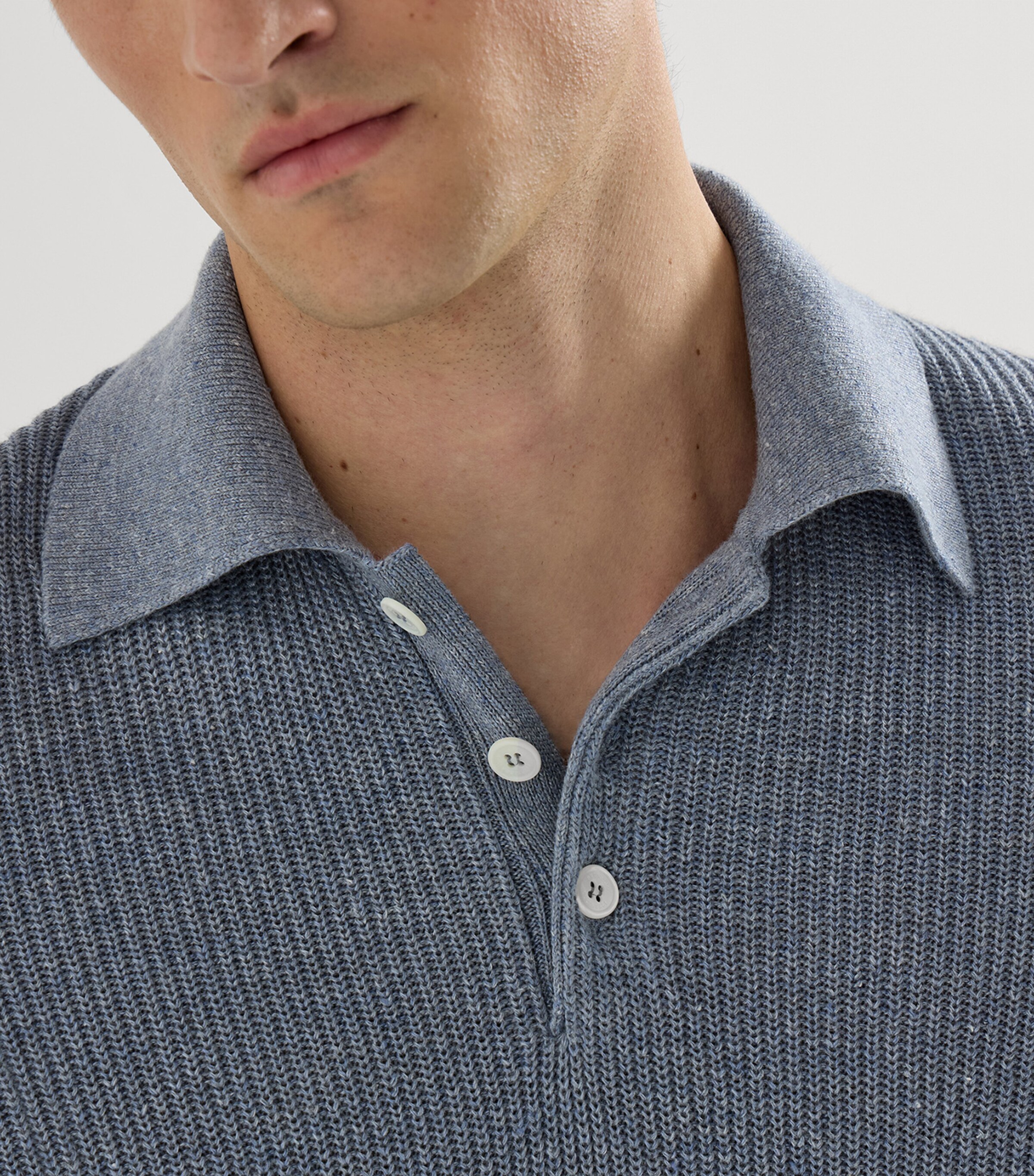 Brunello Cucinelli Mens Linen-Cotton Rib-Knit Polo Shirt Image 6