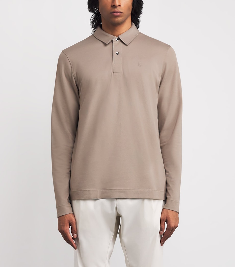 Cotton-Blend Long-Sleeve Timon Polo Shirt 812-MOON ROCK Image 3
