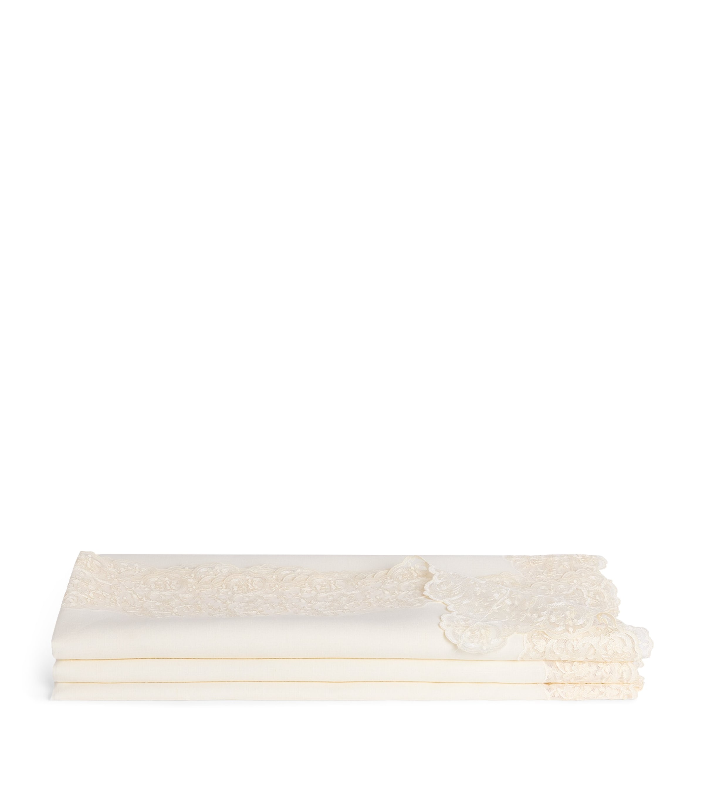 Dea Linen Lace-trim Elite Tablecloth In White