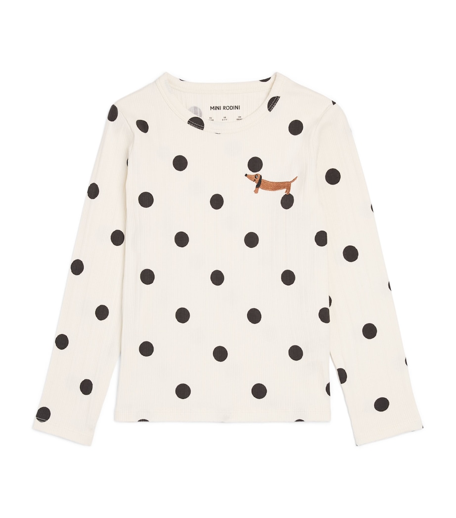 Mini Rodini Polka Dot Dog Long-Sleeve T-Shirt (9-11 Years) Off White Image 1