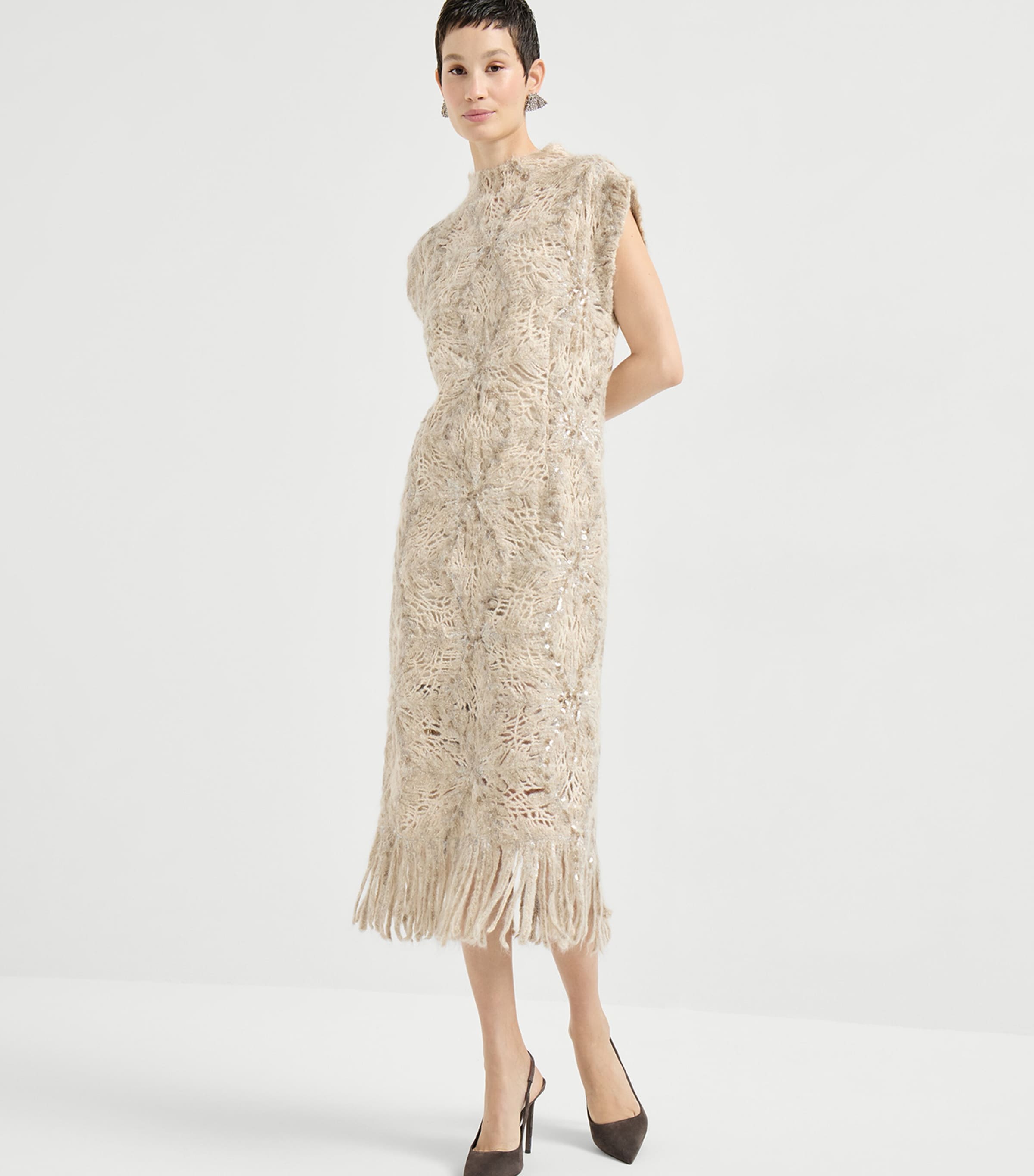 Mohair-Blend Embellished Midi Dress CZD64 Image 3