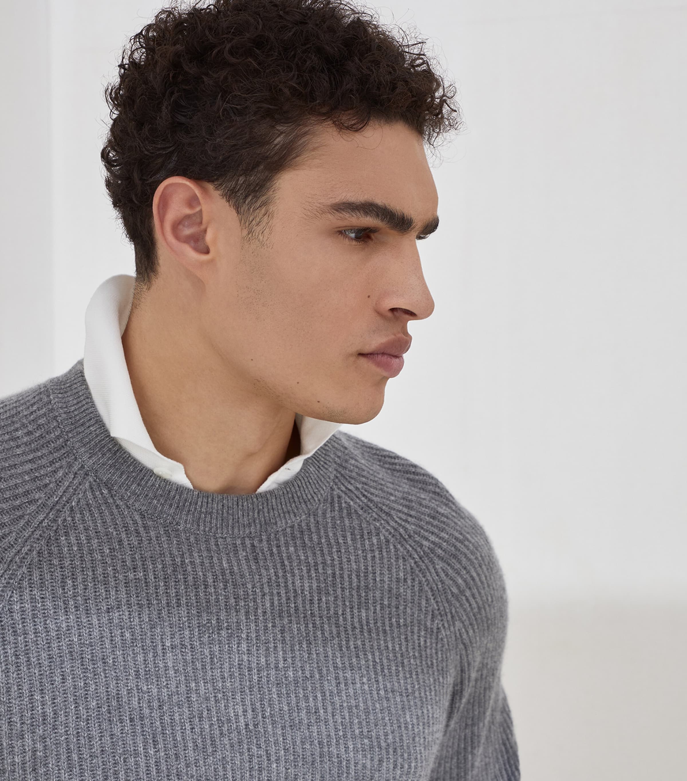 BRUNELLO CUCINELLI グレー デザインニット Brunello Cucinelli - Light Gray Cable Knit Quarter Zip Pullover