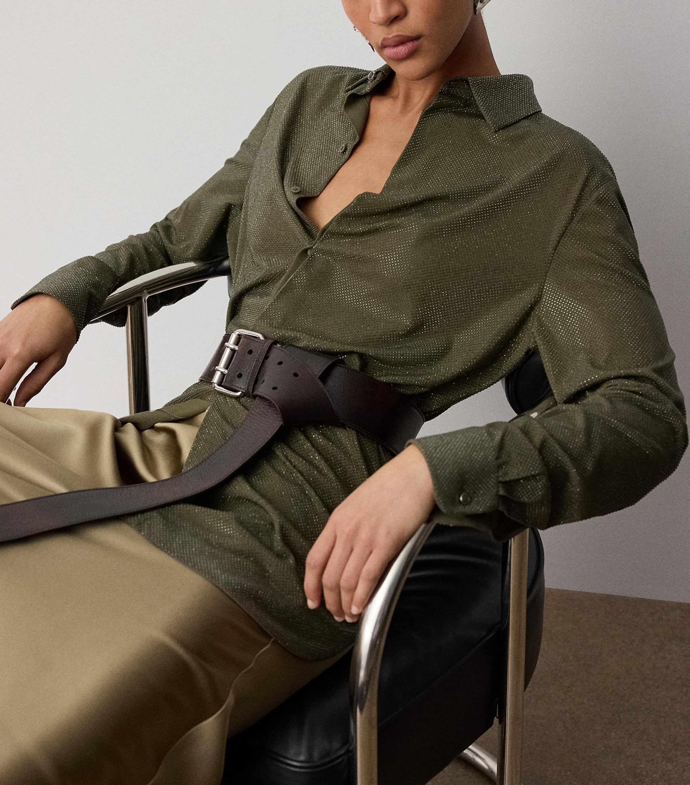 Ralph Lauren Collection Womens Silk Embellished Adrien Shirt Cypress Image 3