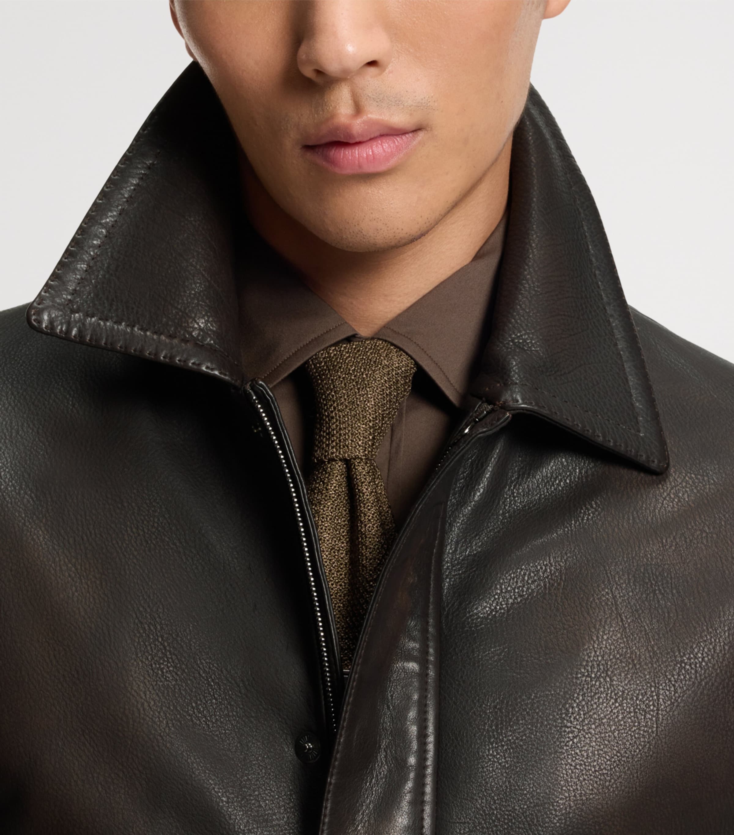 BOSS Mens Calf Leather Aviator Jacket Image 5