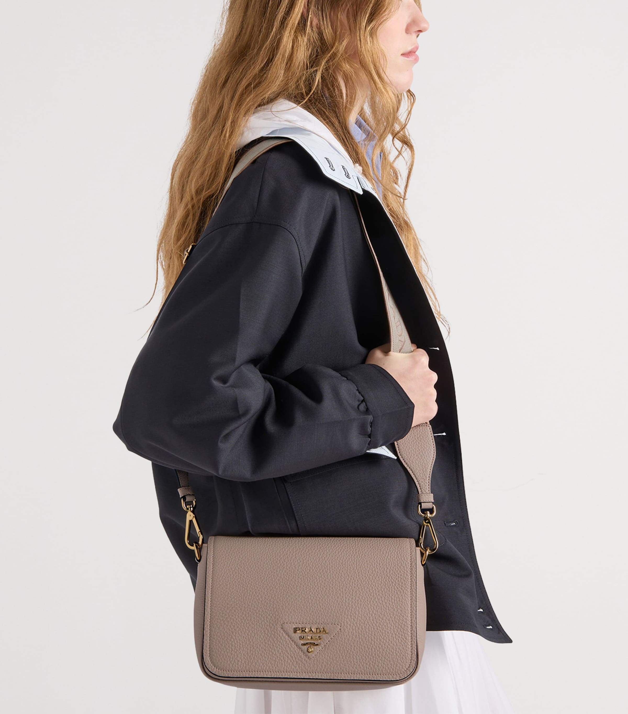 Prada Grained Leather Shoulder Bag Powder Image 3