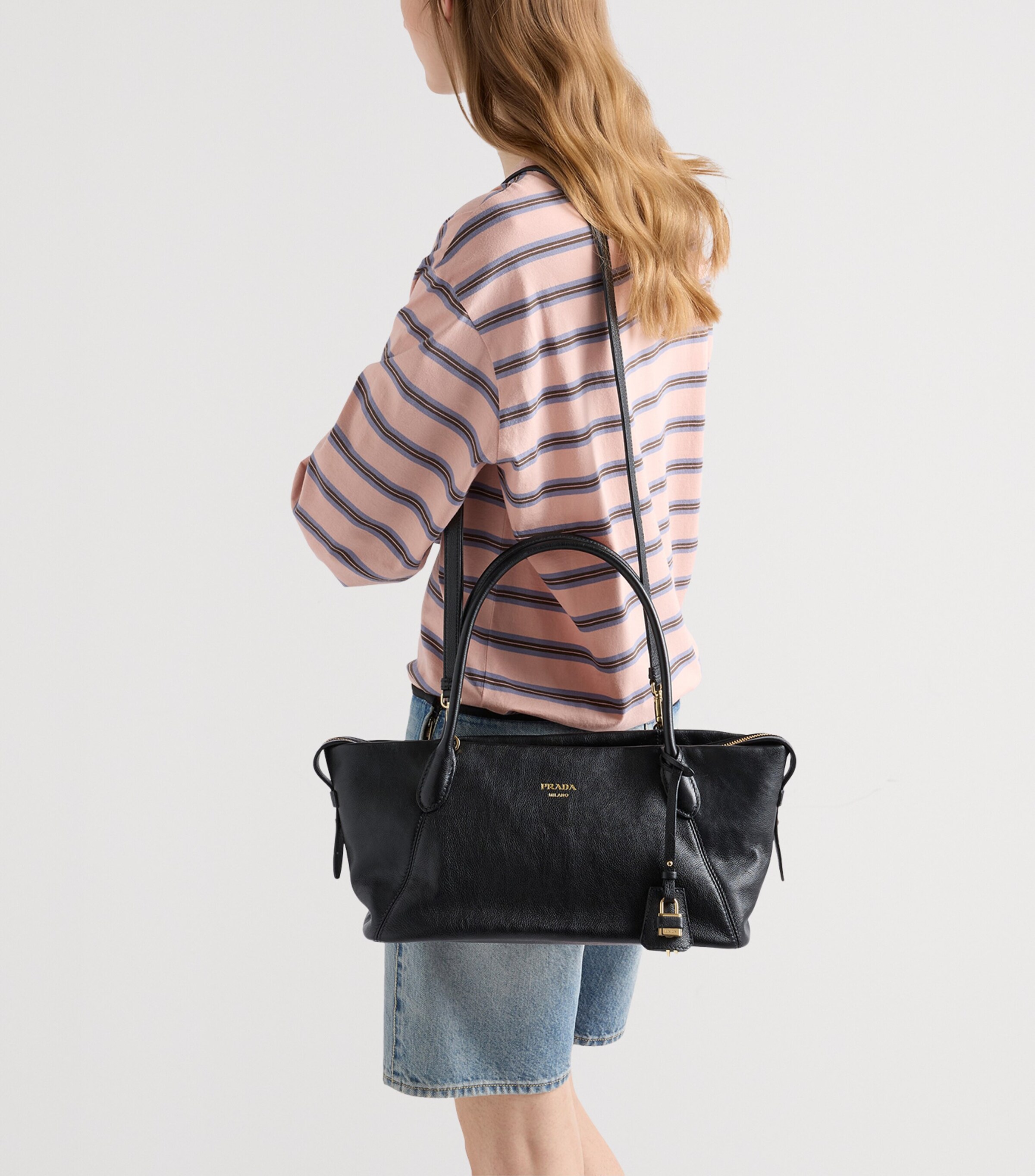 Prada Womens Large Leather Tote Bag Black Image 6
