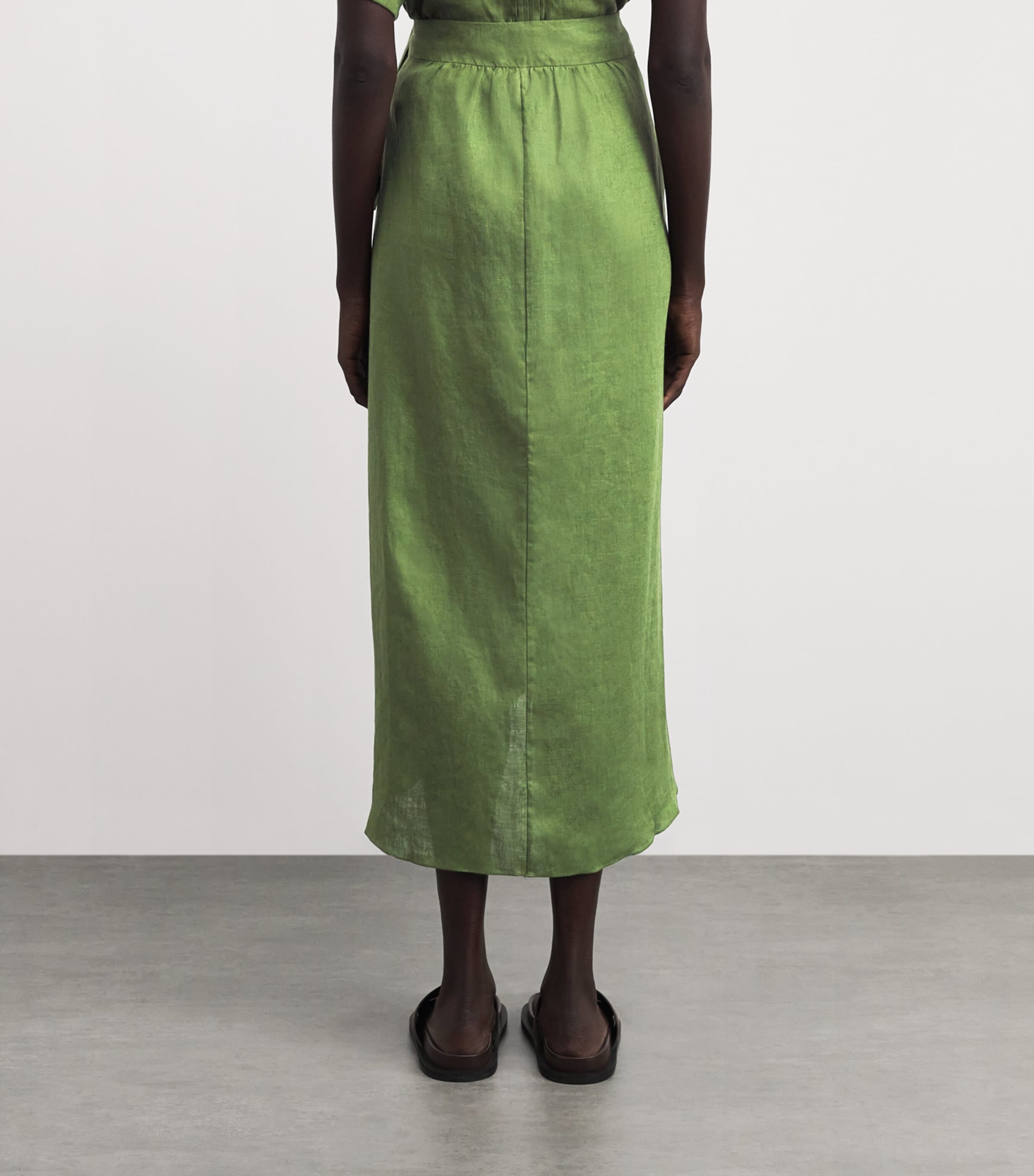 Johanna Ortiz Womens Linen Safari Midi Skirt Green Image 4