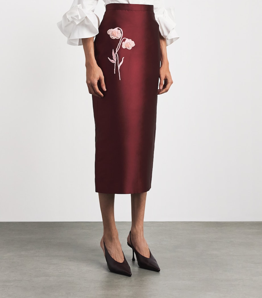 Erdem Womens Embroidered Mikado Midi Pencil Skirt Bordeaux Image 4