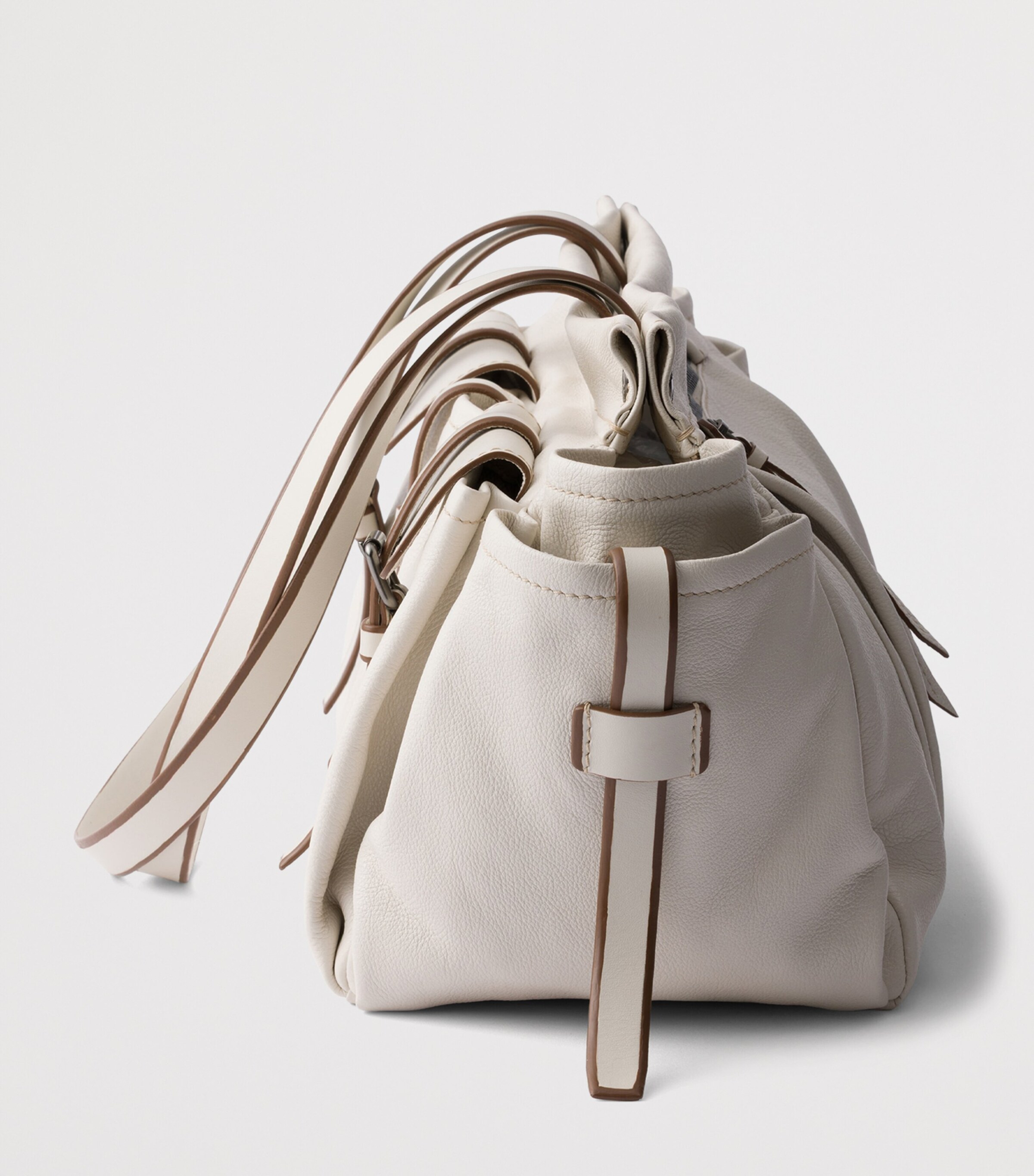 Prada Large Leather Route Tote Bag Neutral Image 4